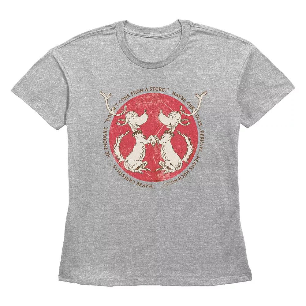 Women's Dr. Seuss Grinch Max The Reindeer Maybe Christmas Means Much More Graphic Tee, Size: Large, Grey Gray Product Image