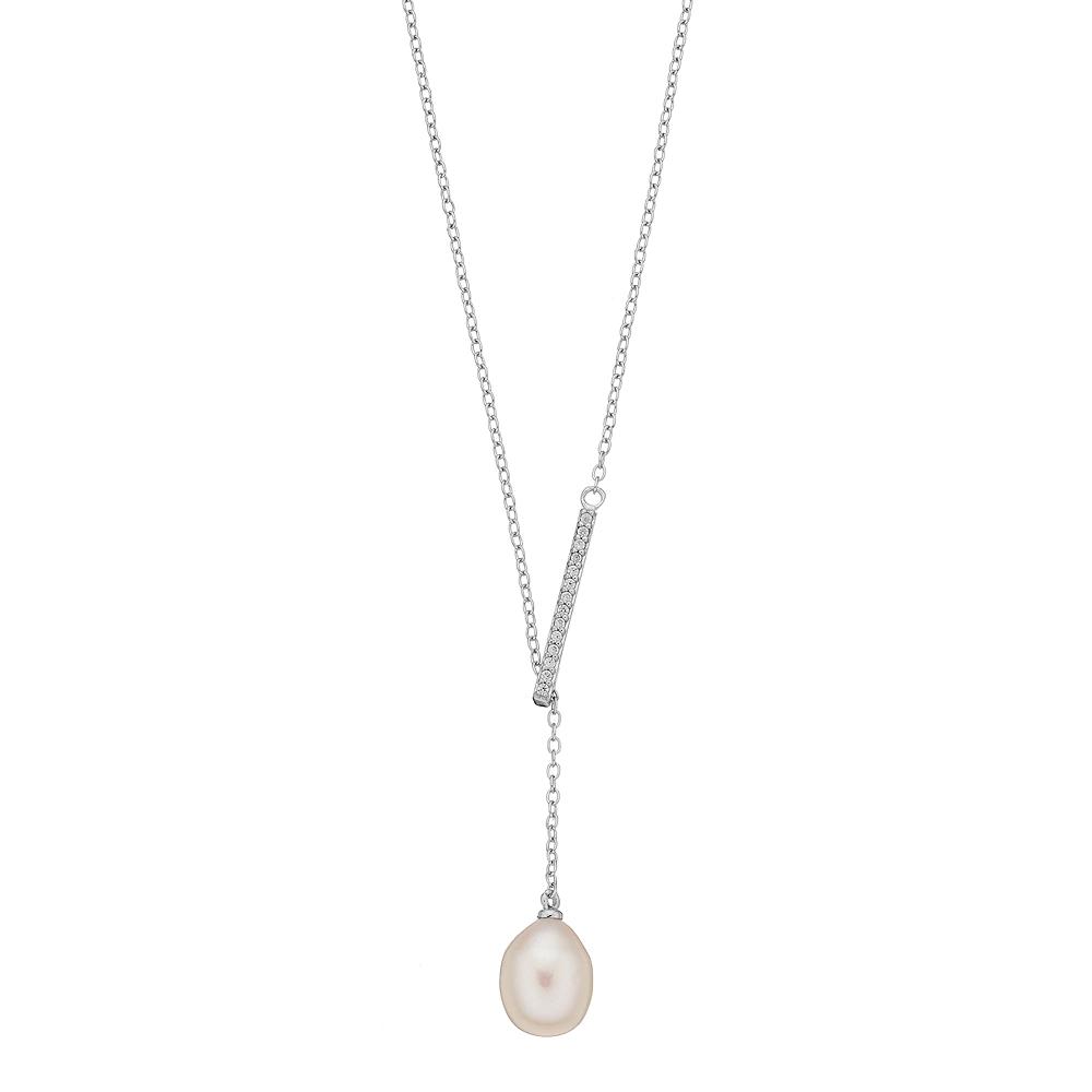 Sterling Silver Freshwater Cultured Pearl & Cubic Zirconia Lariat Necklace, Women's Product Image