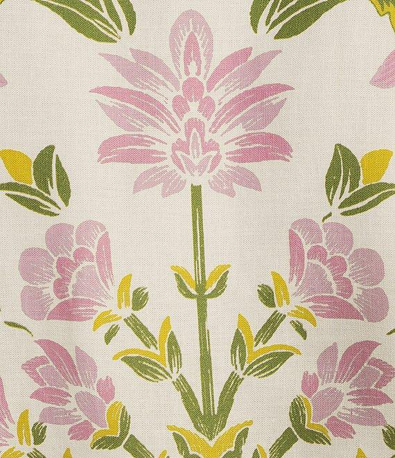 A Loves A Floral Woven Linen Round Neck Short Bubble Sleeve Button Front Tie at Waist A-Line Flounce Mini Dress Product Image