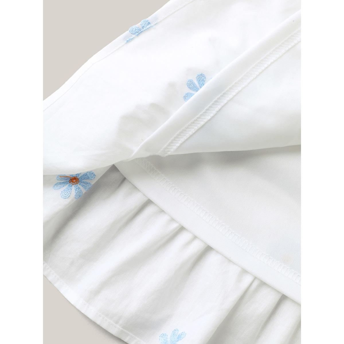 Plus Size WhiteSmoke Floral Embroidered Ruffled Hem Doll Shirt Women Timeless Short sleeve Square Neck Elegant Blouses BloomChic 14-16/1X Product Image