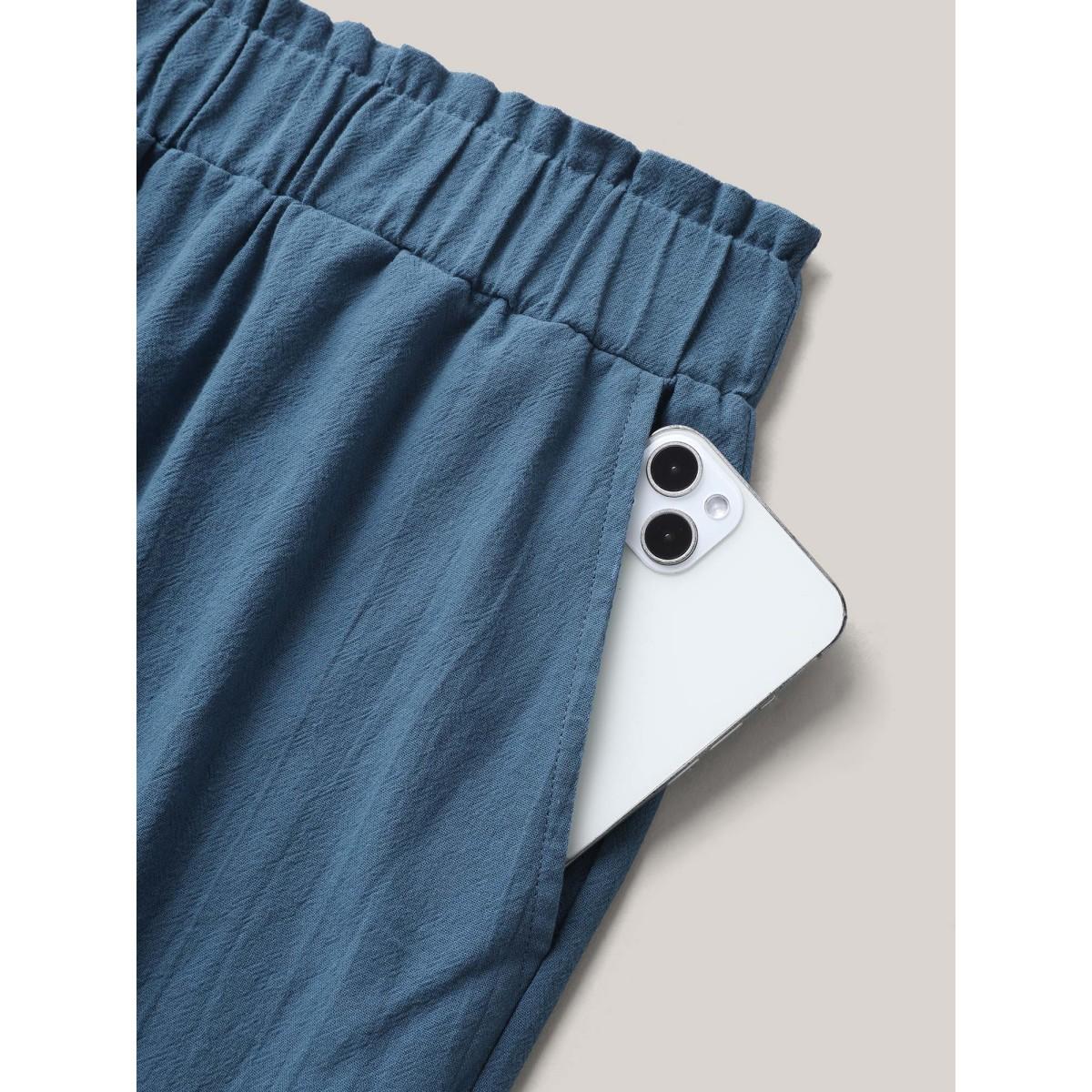 Plus Size Cotton Waist-Tie Lace Wide-Leg Pants Women Cerulean Boho Wide Leg Mid Rise Vacation Pants BloomChic 14-16/1X Product Image