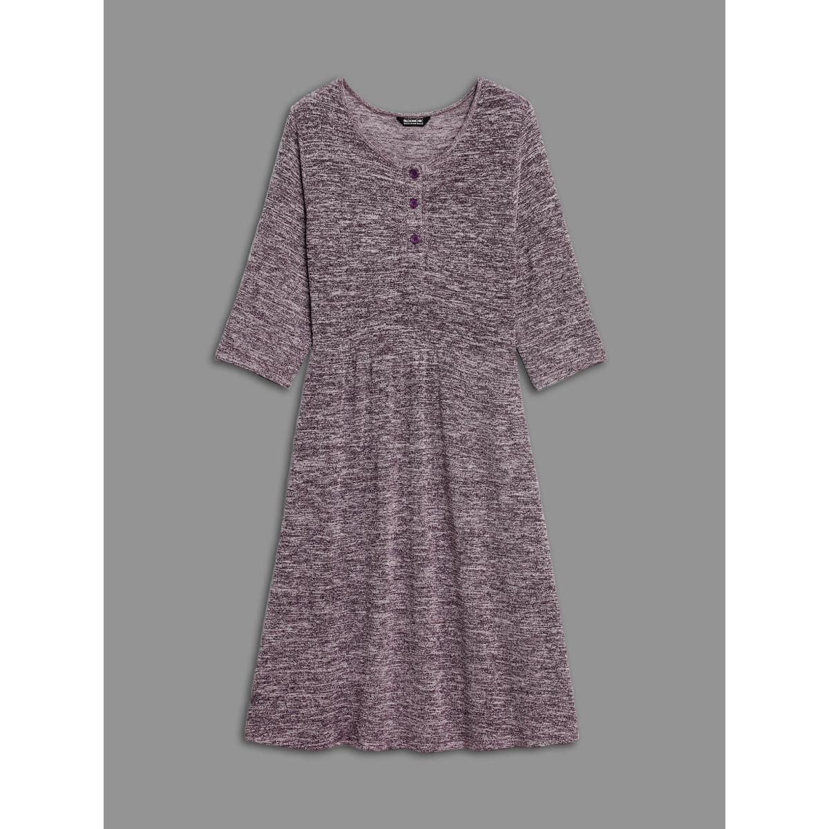 Plus Size Solid Heather Button Up Knit Dress Deeppurplered Women Casual Button Knit Dresses Bloomchic 28/5X Product Image