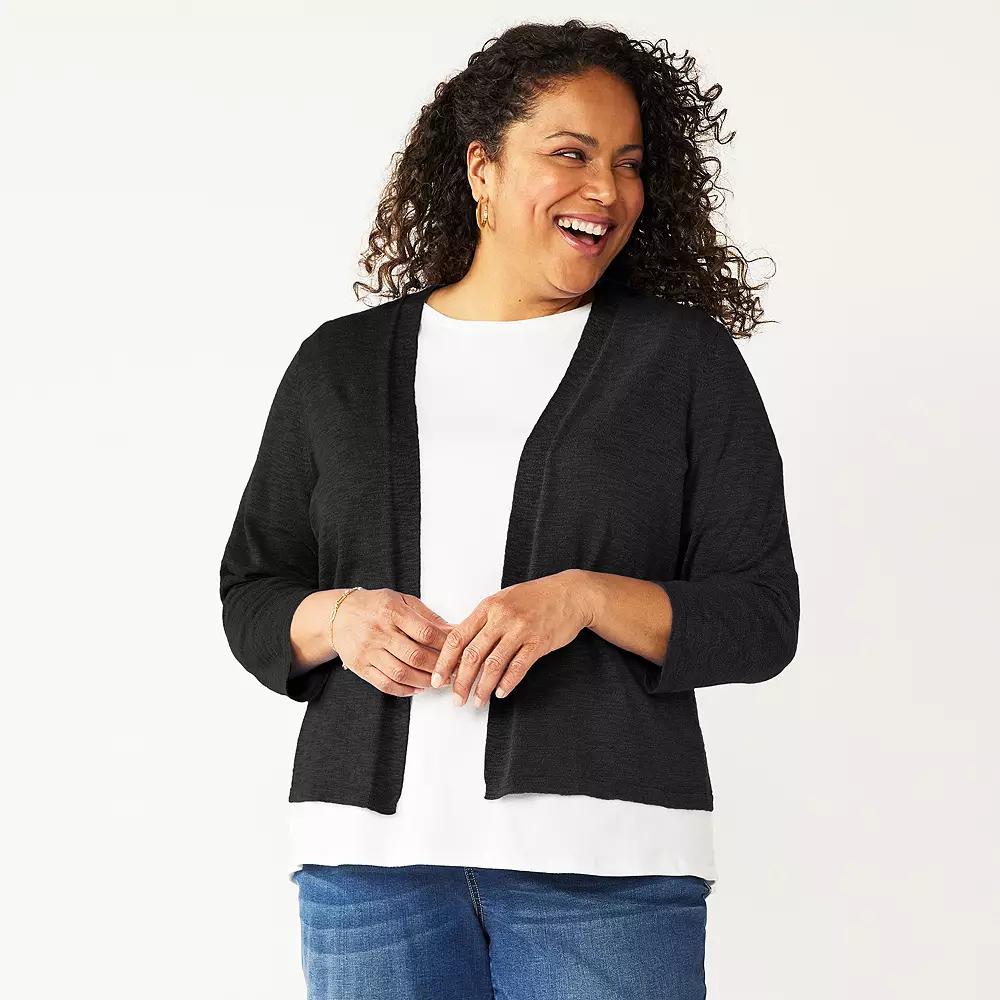 Plus Size Croft & Barrow® Open Front Cardigan, Women's, Size: 3XL, Black Product Image