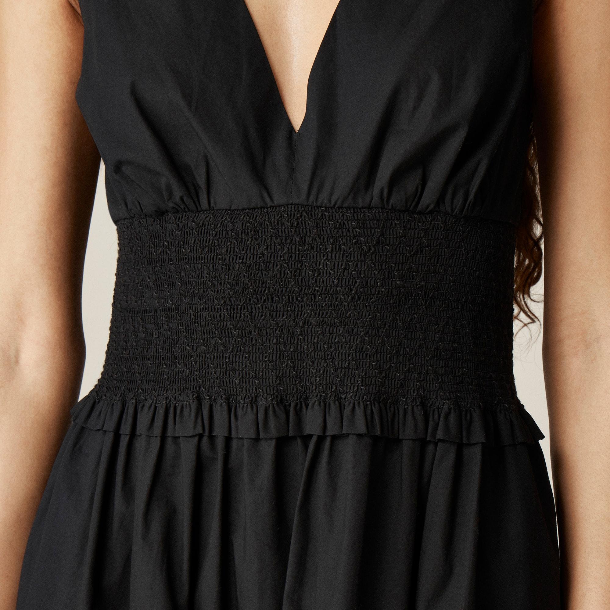 Plunge smocked-waist dress in cotton poplin Product Image