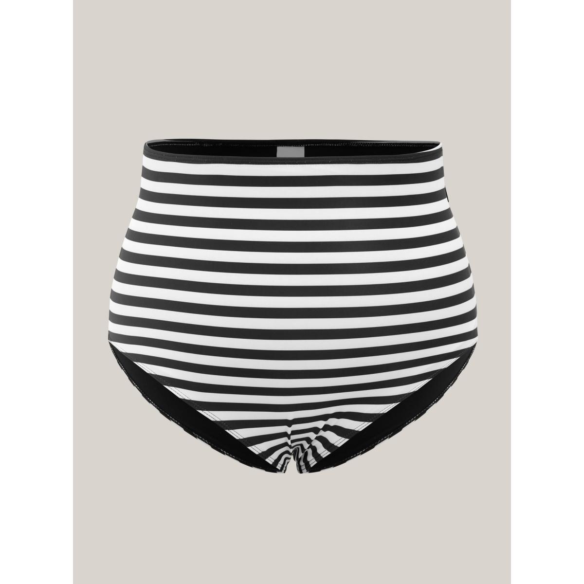 Plus Size Stripes Patchwork Tie Knot Cross Straps Swim Dress Women's Swimwear Black Resort Bodycon Heart neckline High stretch Curve Swim Dresses BloomChic 22-24/3X Product Image