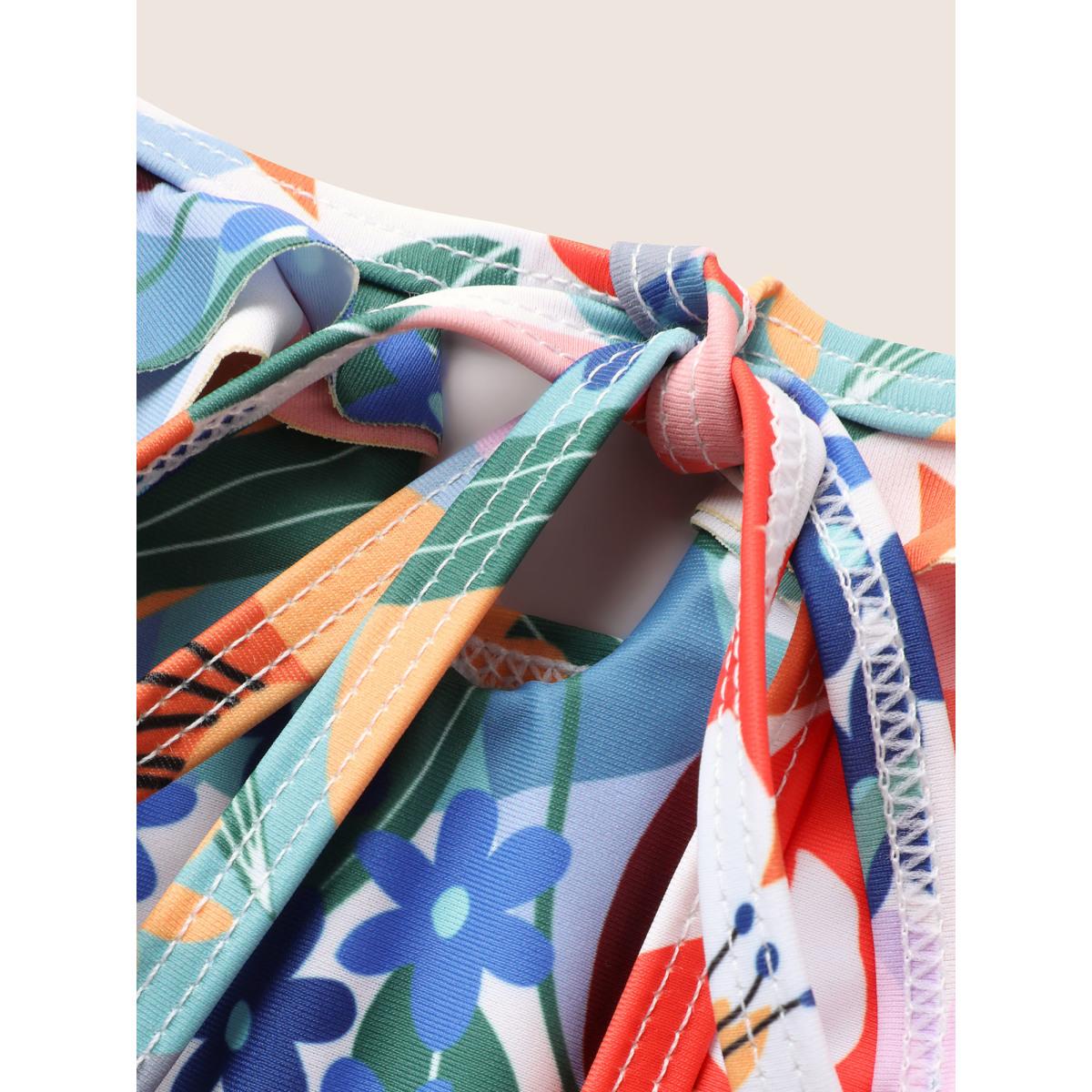 Plus Size Floral Tie Knot Ruffle Trim One Piece Swimsuit Women's Swimwear Multicolor Beach Tie knot Curve Bathing Suits High stretch One Pieces BloomChic 18-20/2X Product Image