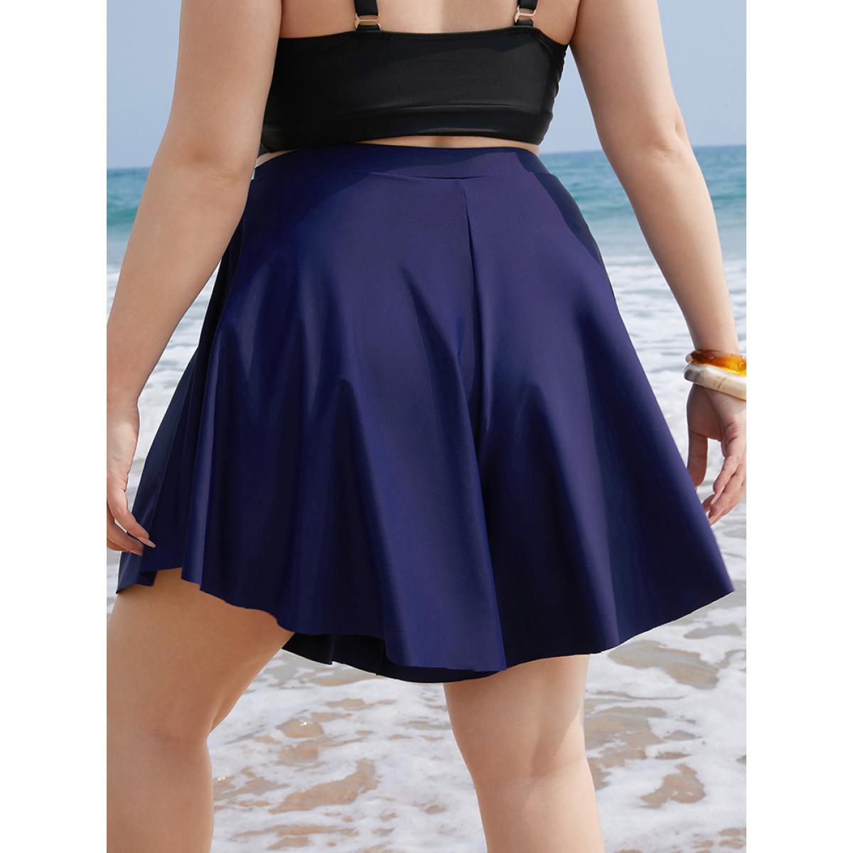 Plus Size Plain Loose High Waist Swim Shorts Women's Swimwear Indigo Vacation Plain High stretch High Rise Curve Swim Bottoms BloomChic 28/5X Product Image
