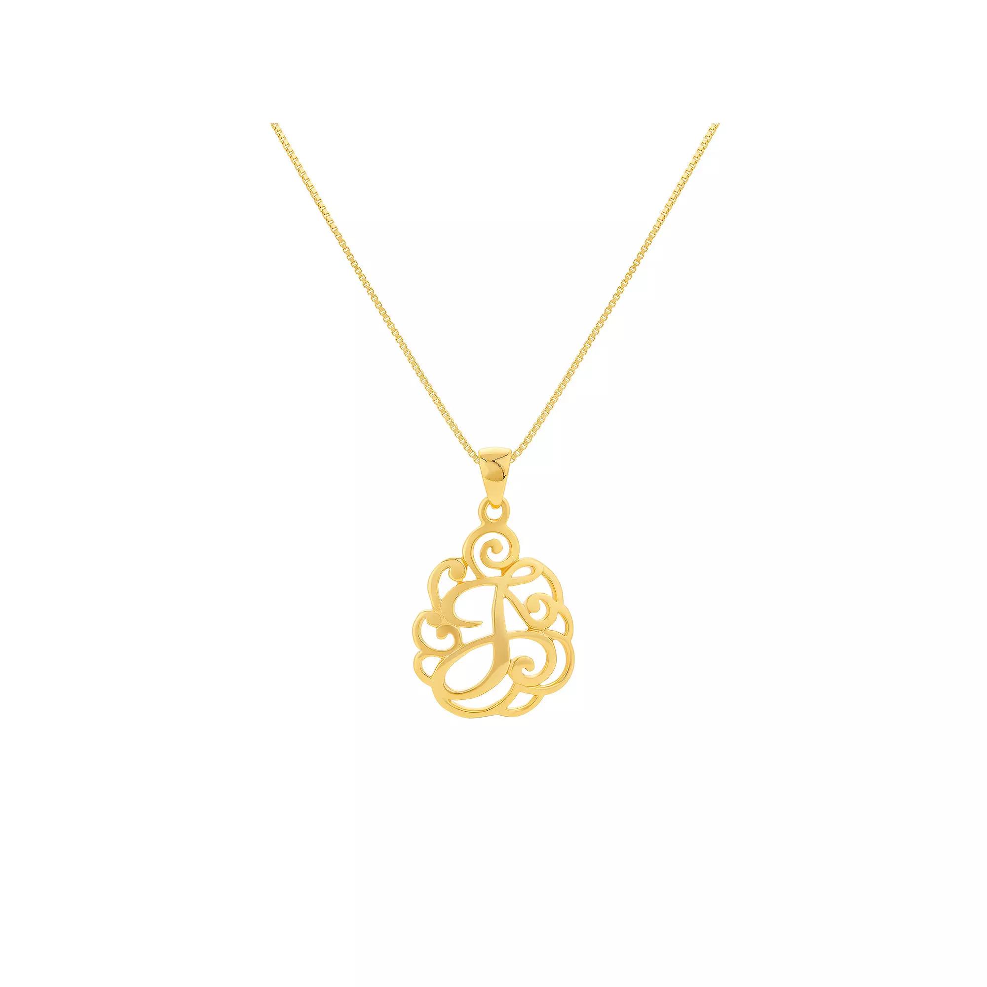 PRIMROSE Sterling Silver Monogram Initial Pendant Necklace, Women's, Size: 18", Gold Tone T Product Image