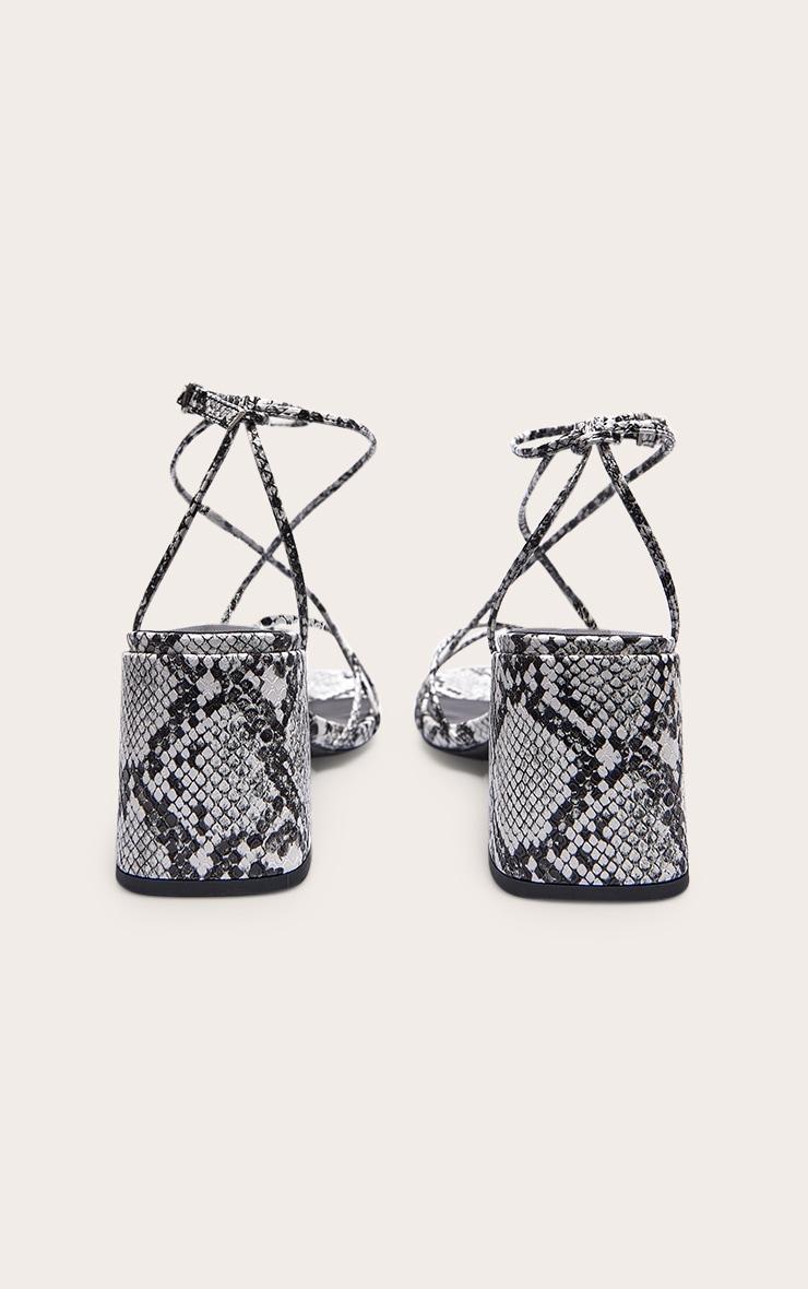 Snake PU Round Toe Strappy Mid Block Heeled Sandals Product Image