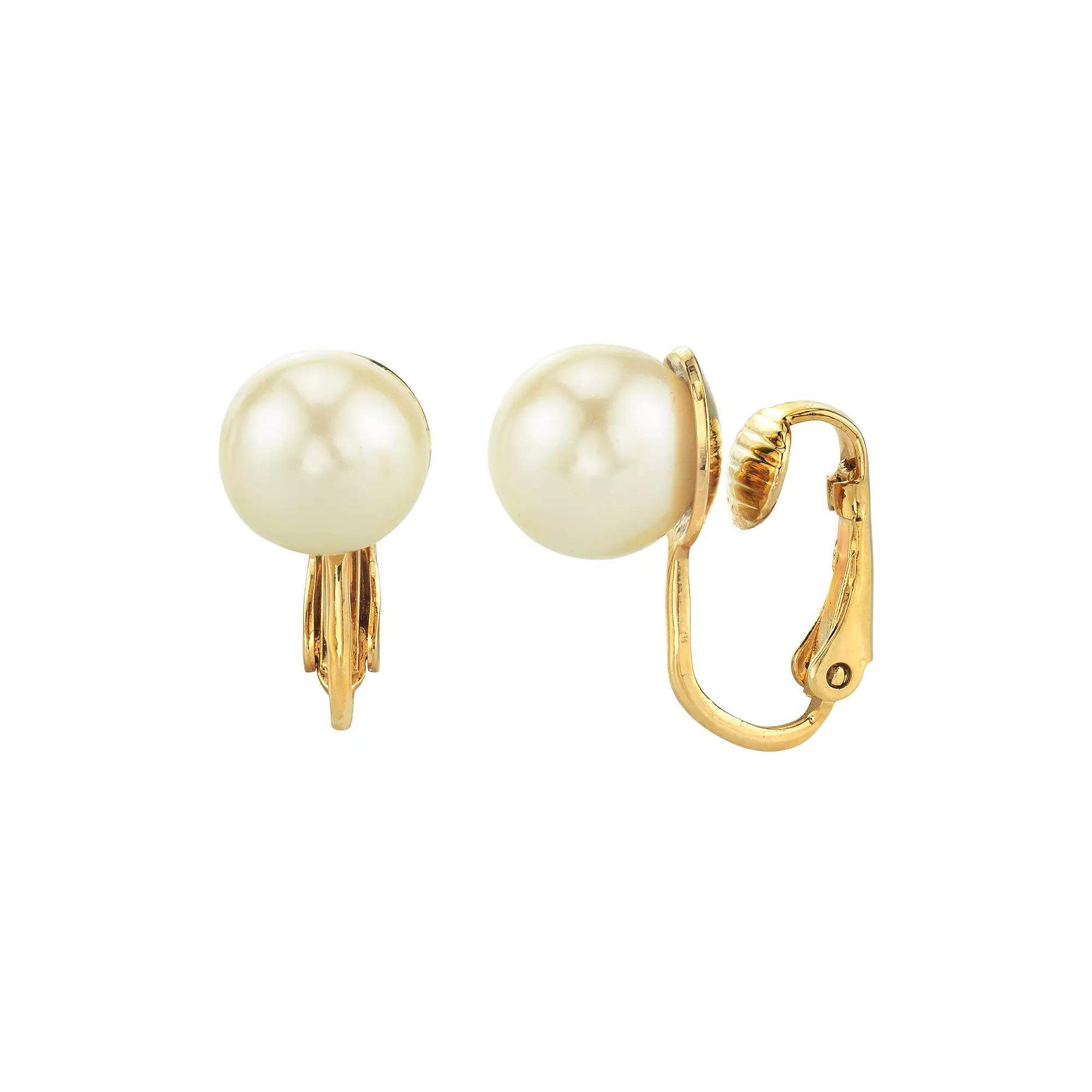 1928 Simulated Pearl Clip-On Earrings, Women's, Silver Tone Product Image