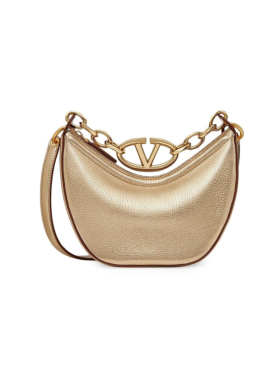 Womens VLogo Moon Mini Hobo Bag in Metallic Calfskin Product Image