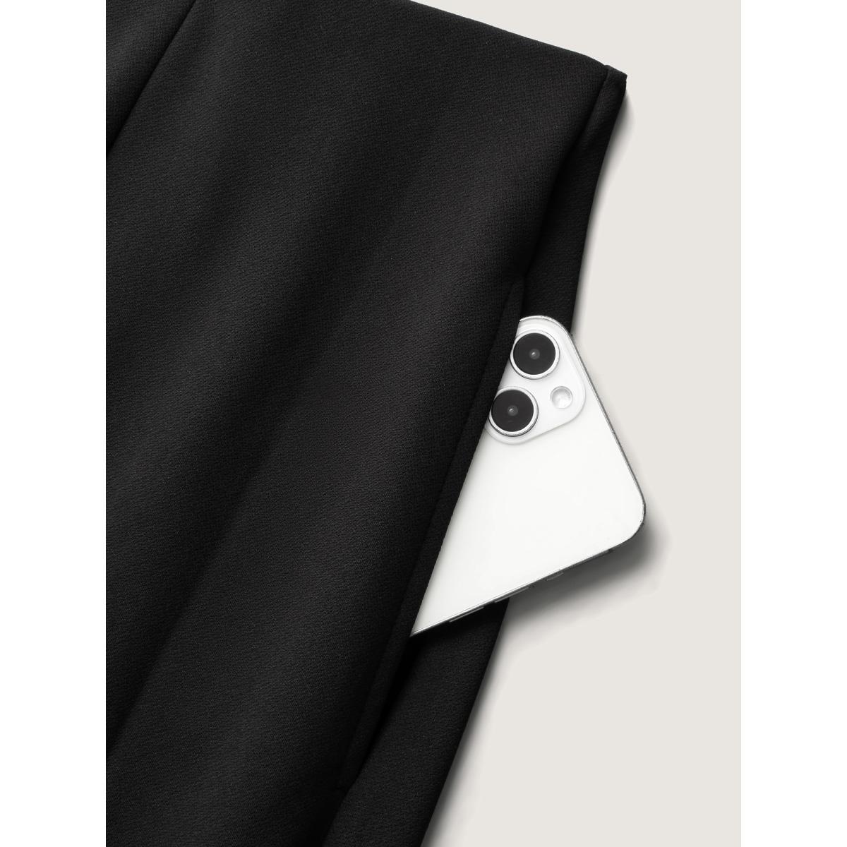 Plus Size Solid Elastic Waist Pleated Wide Leg Pants Women Black Office Wide Leg Mid Rise Office Pants BloomChic 10/M Product Image