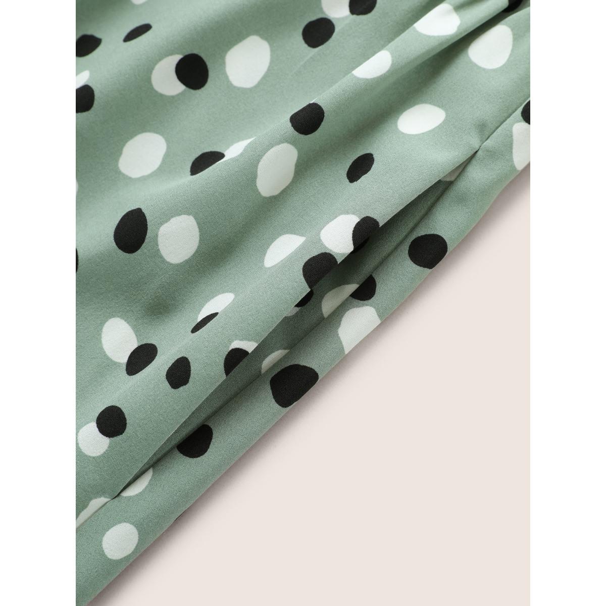 Plus Size Allover Print Pleated Lantern Sleeve Dress Sage Women Elegant Non Round Neck Short sleeve Curvy Midi Dress BloomChic 30/6X Product Image