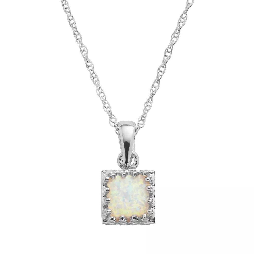 Designs by Gioelli Sterling Silver Lab-Created Opal Square Pendant, Women's, Size: 18", White Product Image