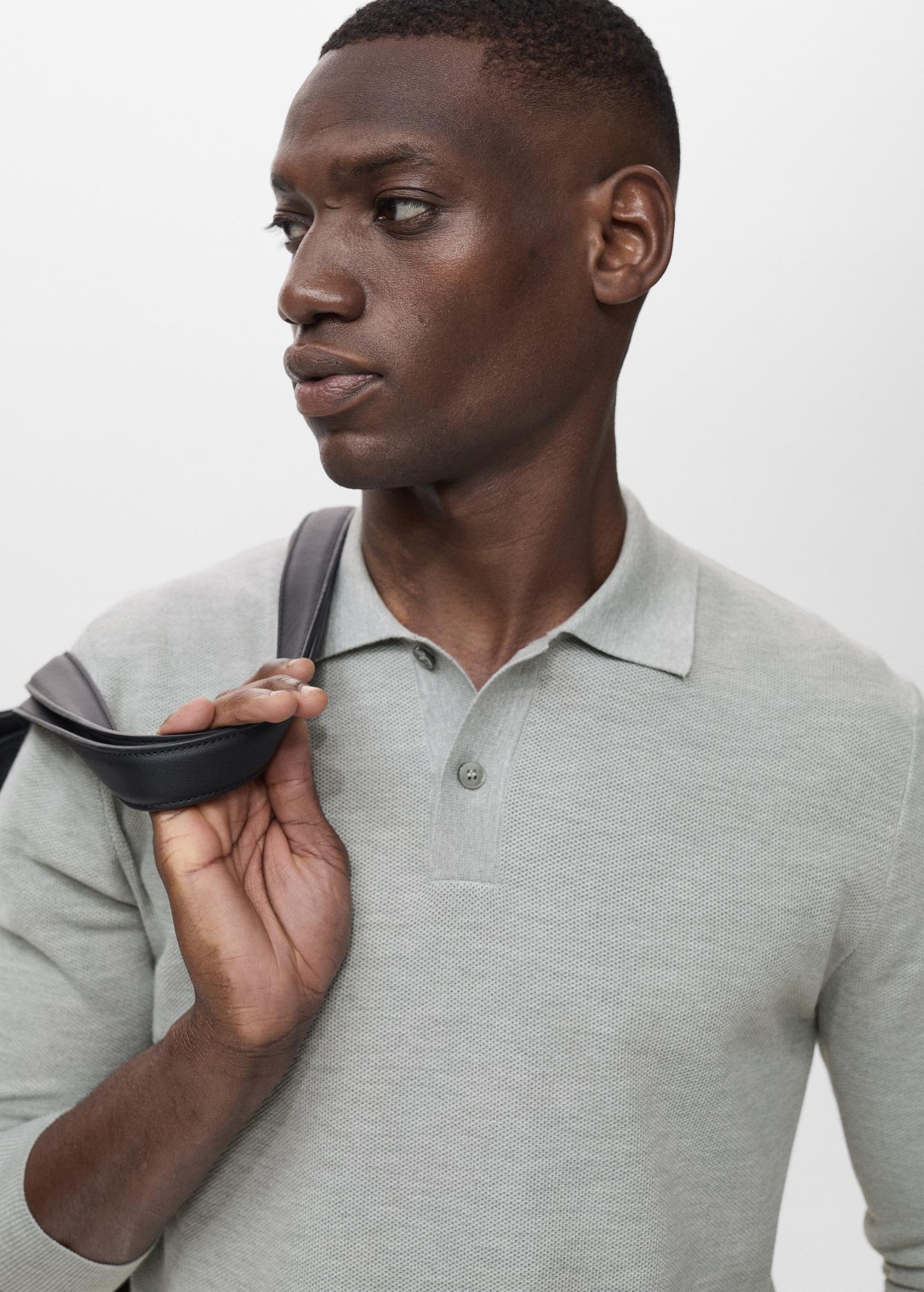 Micro-structured cotton polo shirt - Men | MANGO USA Product Image