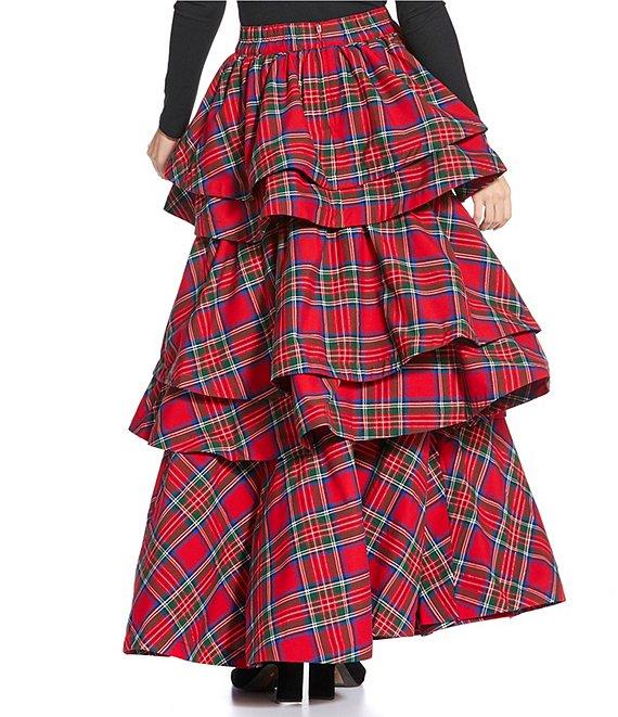 Buru Teagan Shimmer Tiered Ruffle Full Length Side Seam Pocket A-Line Skirt Product Image