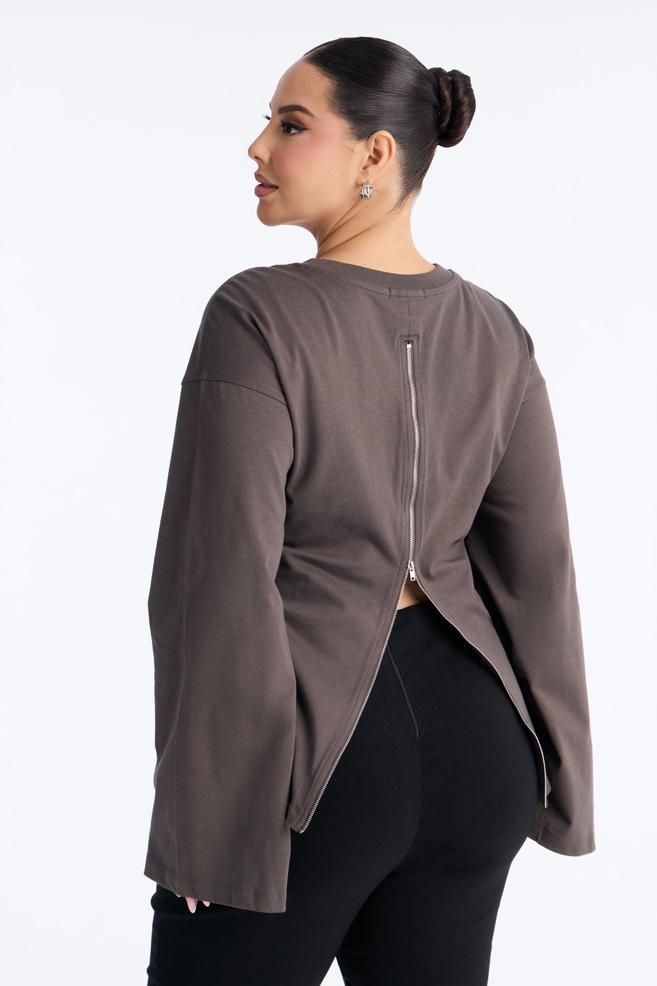 Jayden Fitted Shirt Long Sleeve T-Shirt - Charcoal Female Product Image