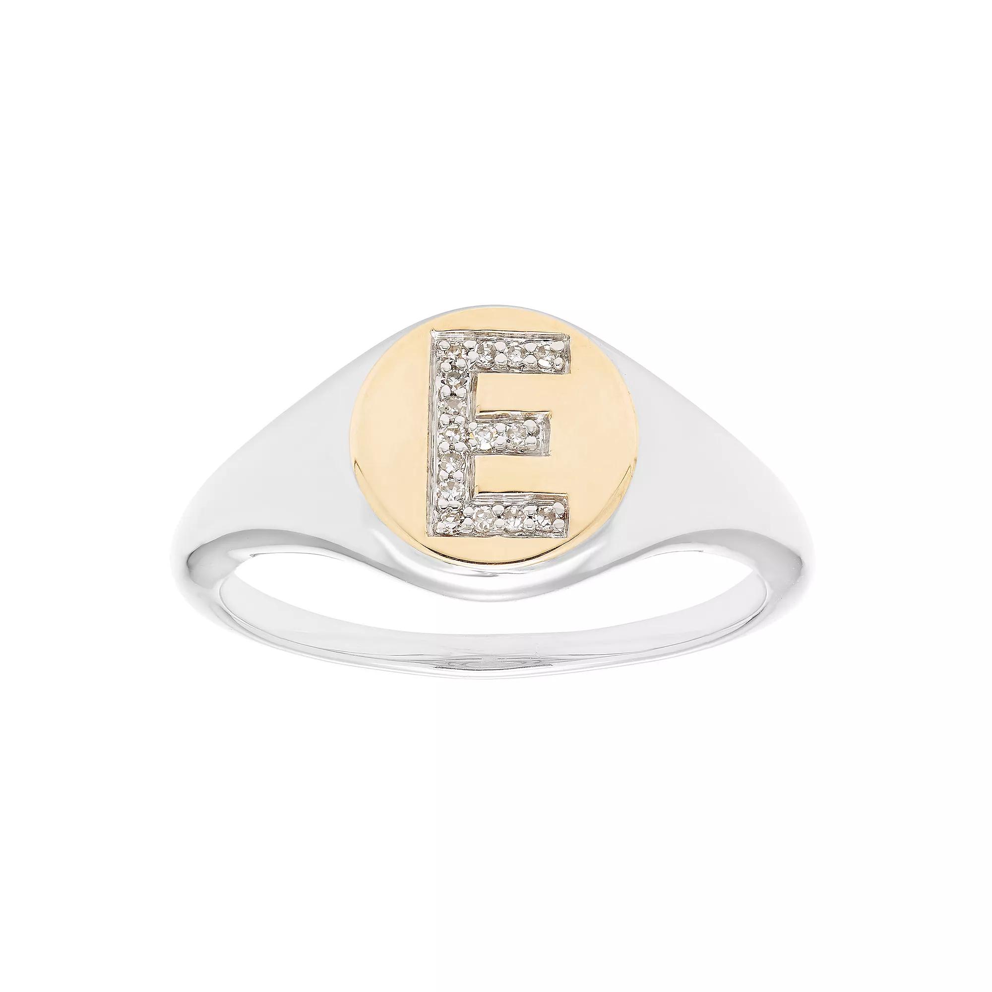 It's Personal 14k Gold Over Sterling Silver Diamond Accent Initial Signet Ring, Women's, Size: 5, Two Tone E Product Image