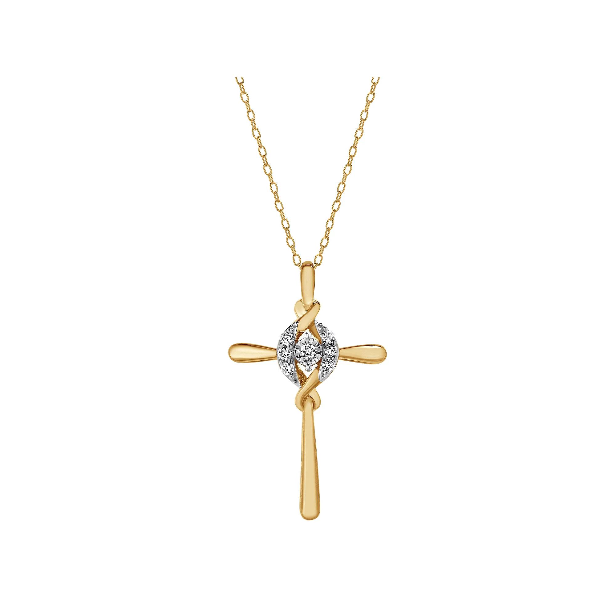 Diamond Brilliance 1/10 Carat T.W. Lab-Grown Diamond Cross Pendant Necklace, Women's, Size: 18", Gold Tone Product Image