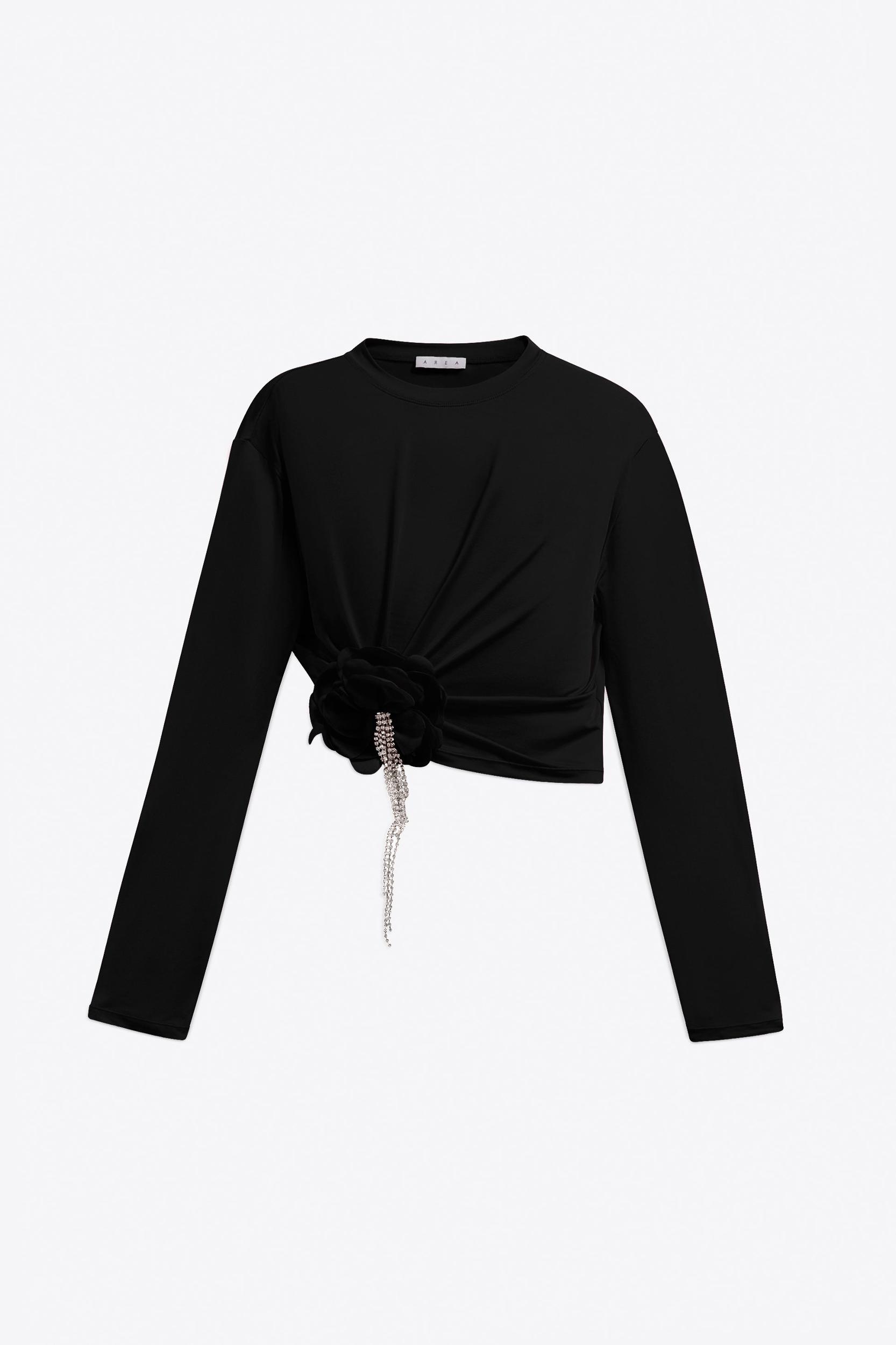 Crystal Flower Draped Long Sleeve Top Product Image