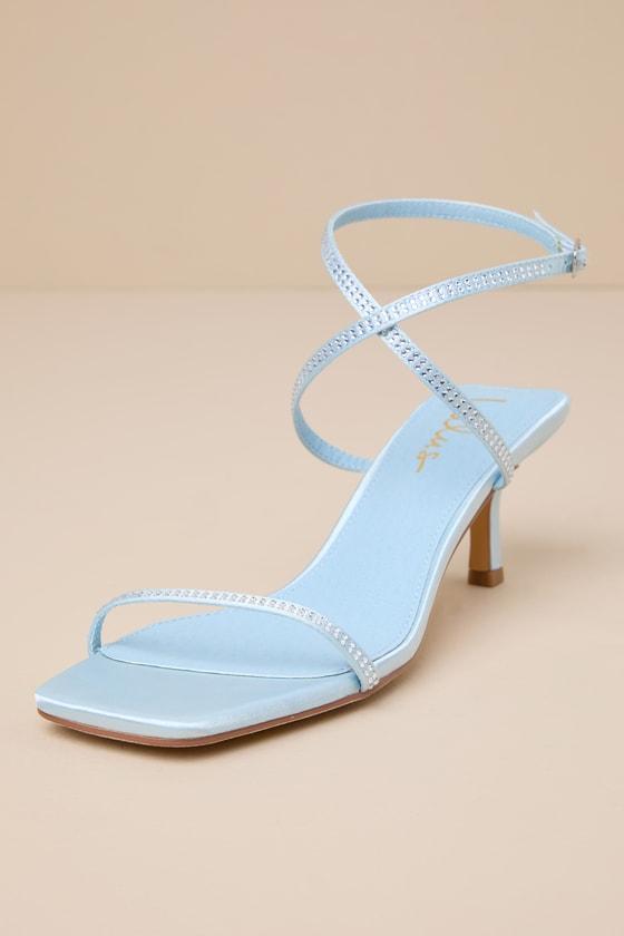 Zerline Powder Blue Rhinestone Ankle Strap Low Heel Sandals Product Image