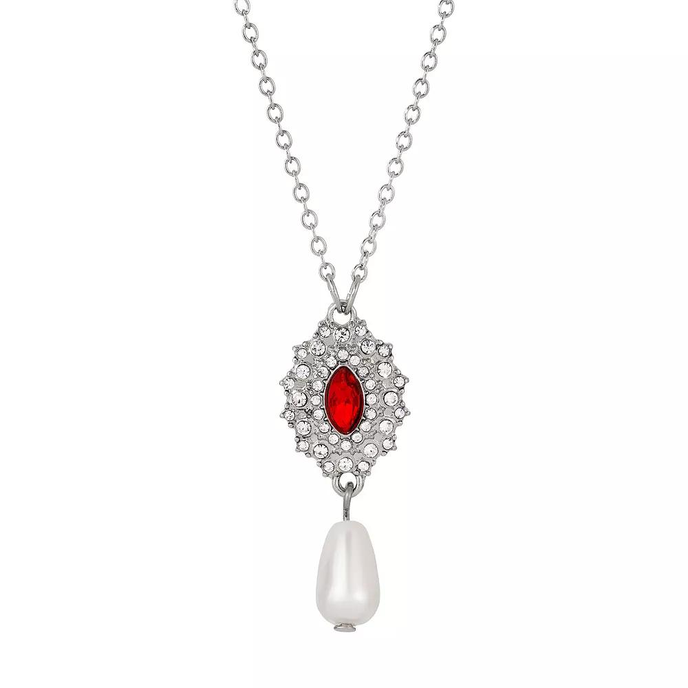 1928 Silver Tone Simulated Pearl Drop Necklace, Womens, Red Product Image