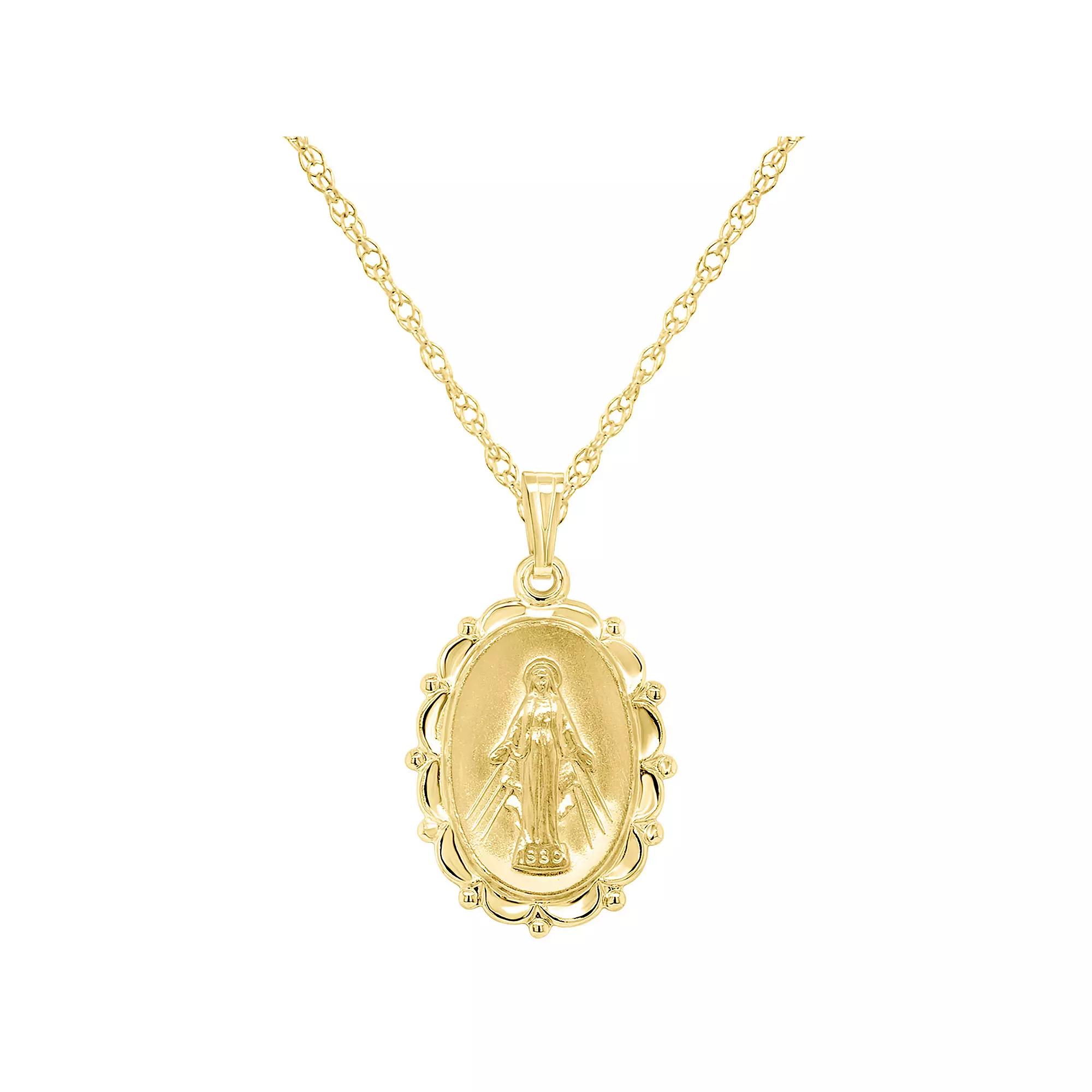 Sterling Silver Our Lady of Grace Miraculous Medal Pendant, Women's, Size: 18", 14k Gold Plated Product Image