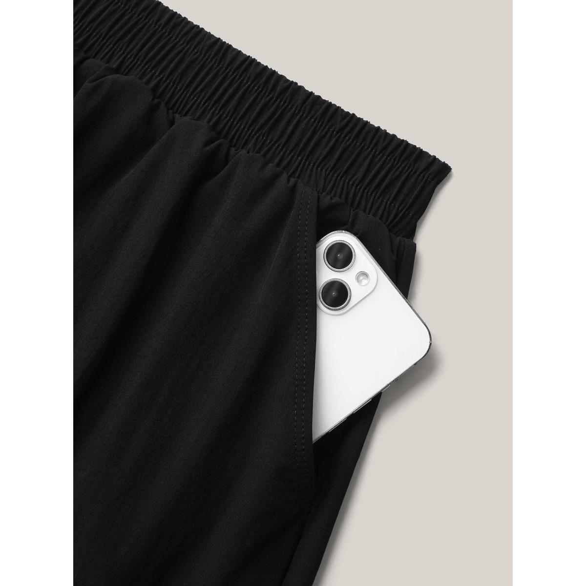 Plus Size Stretchy Waist Pockets Wide-Leg Swim Bottoms Women's Swimwear Black Resort Gathered High stretch Bodycon High Rise Side seam pocket Curve Swim Bottoms BloomChic 22-24/3X Product Image