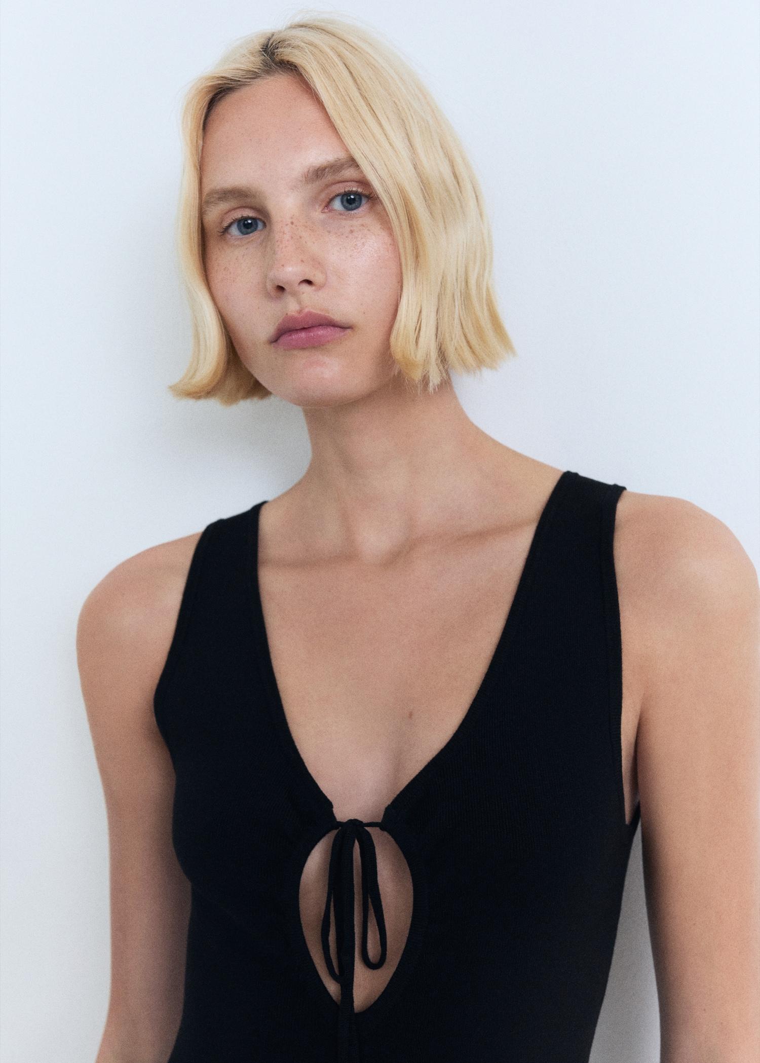 Knitted dress with bow neckline - Women | MANGO USA Product Image