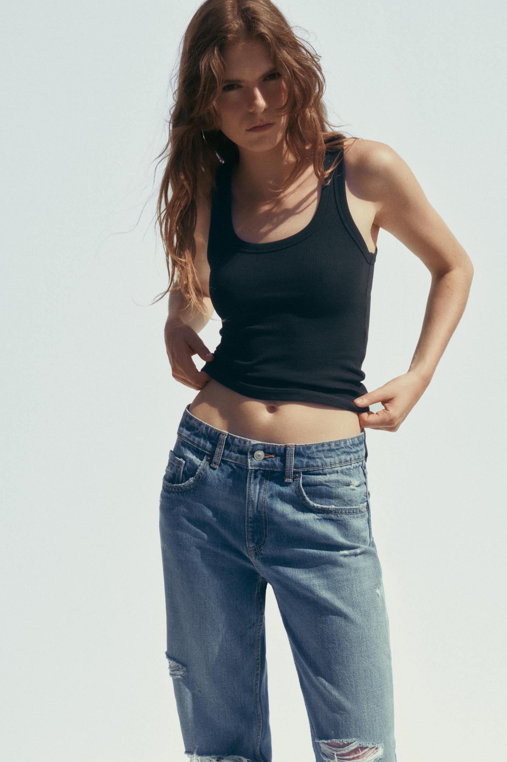 TRF MID-RISE RIPPED WIDE LEG JEANS Product Image