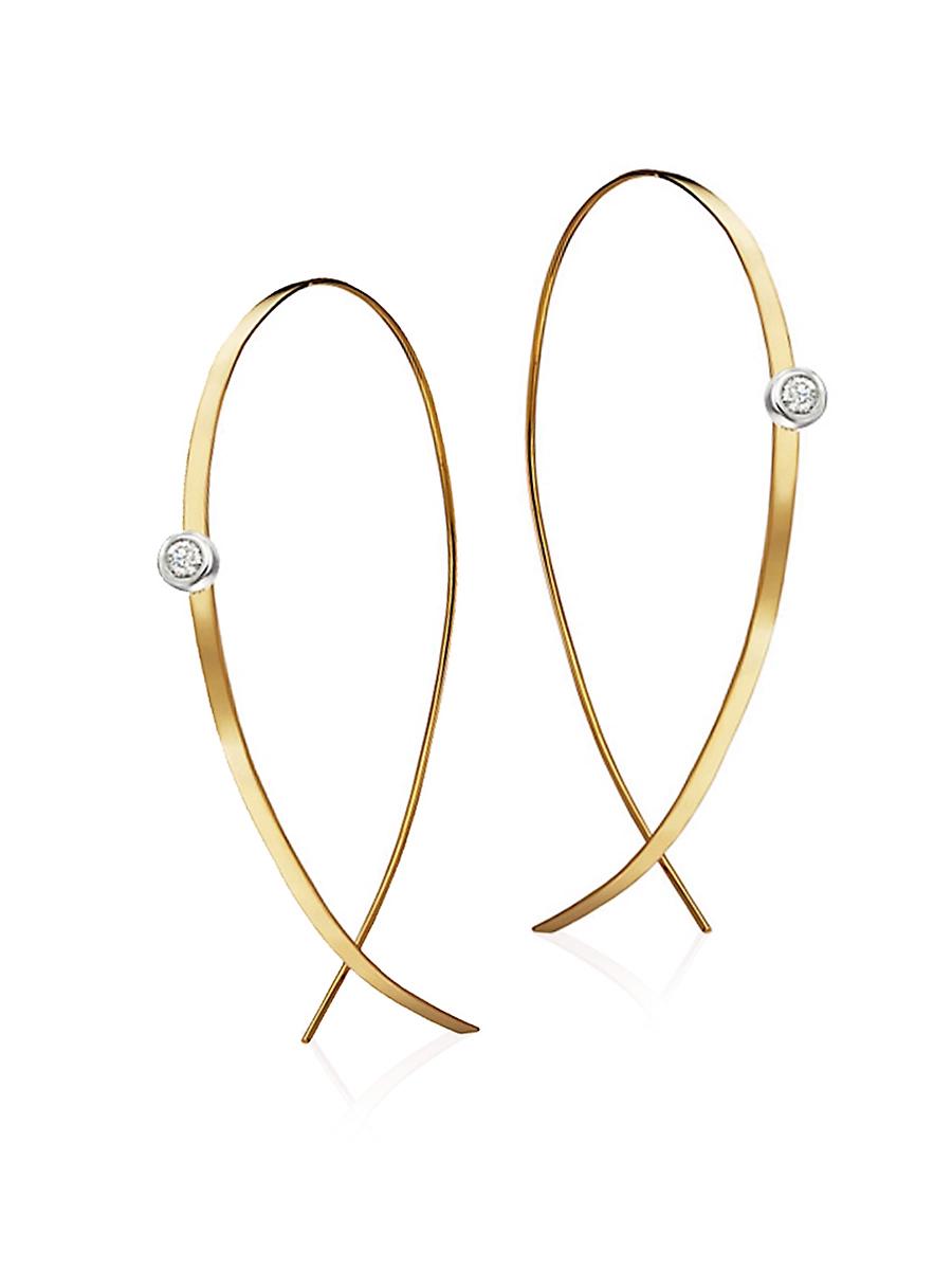 Womens Diamond & 14K White Gold Hoop Earrings Product Image