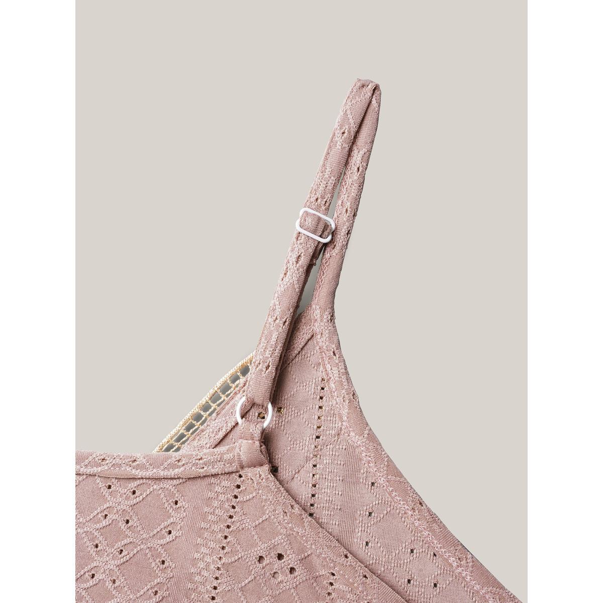 Plus Size Stretchy Fabric Lace Neck Textured Vest Women Rouge Romantic Woven ribbon&lace trim V-neck Elegant Tank Tops Camis BloomChic 14-16/1X Product Image