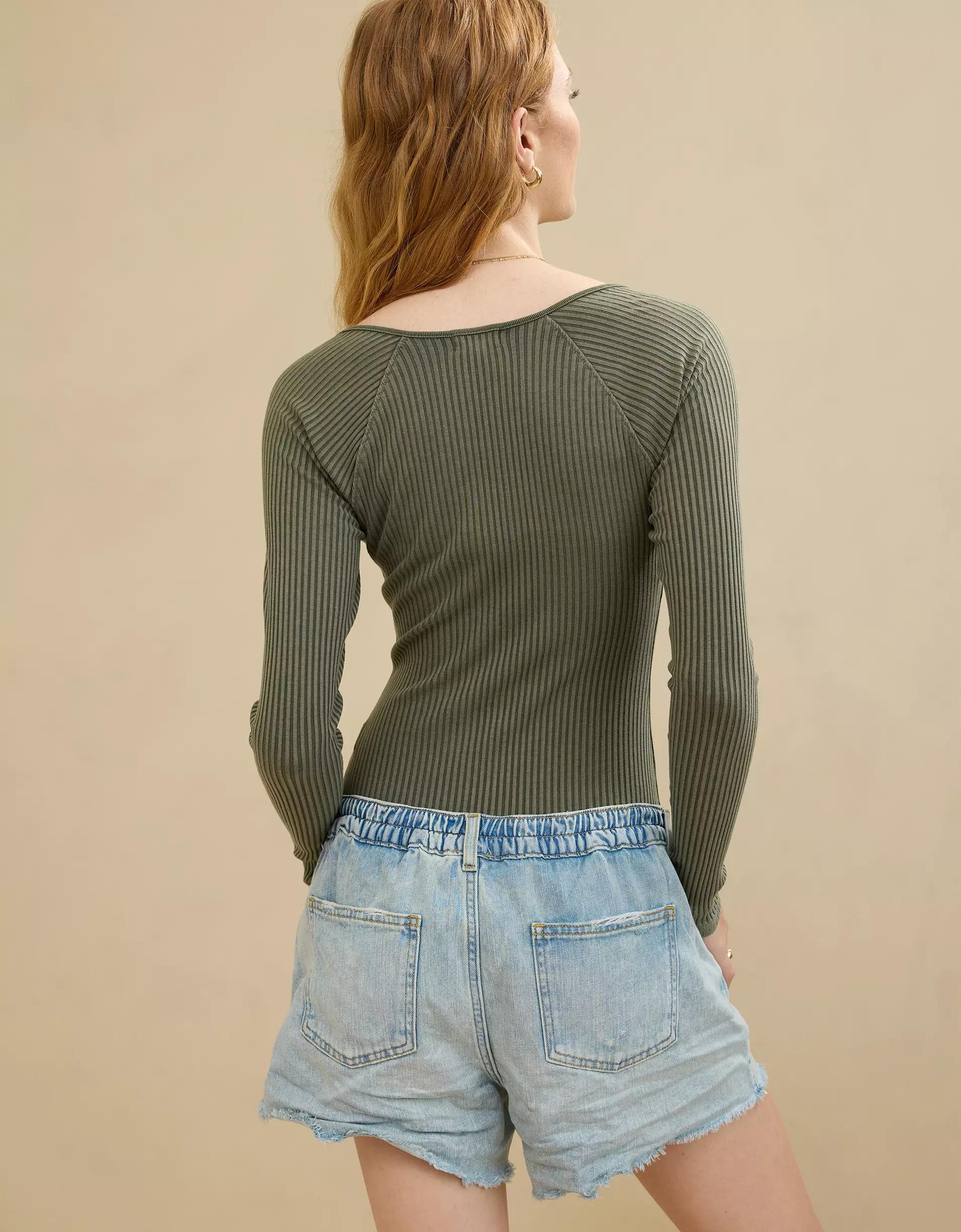 Aerie Long Sleeve Tie Front Bodysuit Product Image