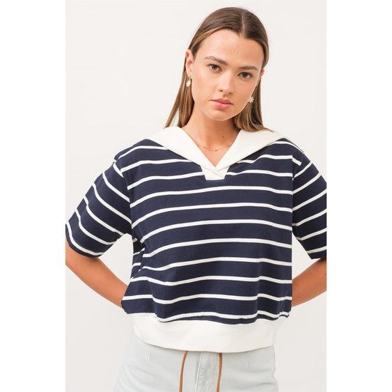 Sailor Collar Striped Top Product Image