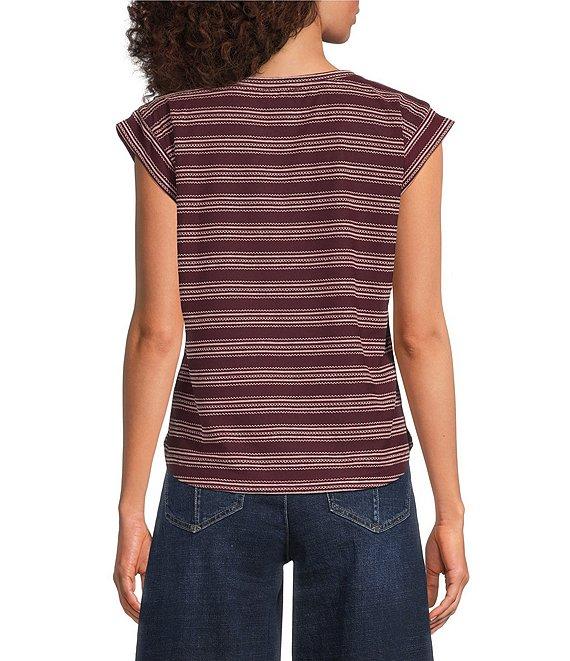 Democracy Stripe Scoop Neck Cap Sleeve Shirttail Hem Knit Top Product Image