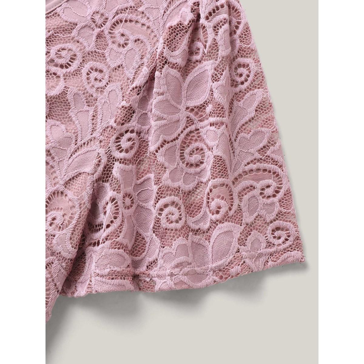 Plus Size Romantic Lace Cinched Waist Maxi Dress Mauve Women V-neck Short sleeve Curvy BloomChic 10/M Product Image