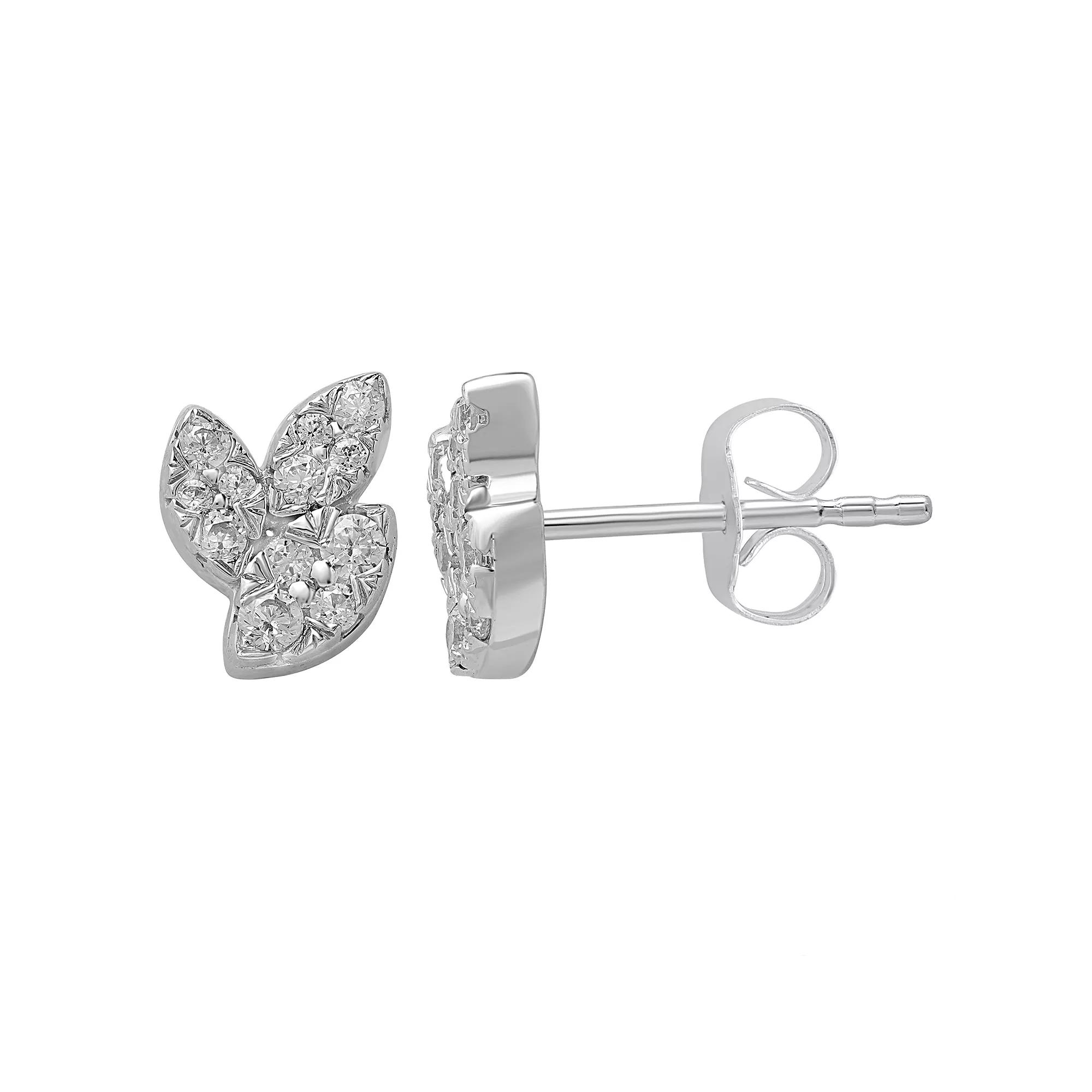 10k White Gold 1/4 Carat T.W. Diamond Leaf Stud Earrings, Women's Product Image