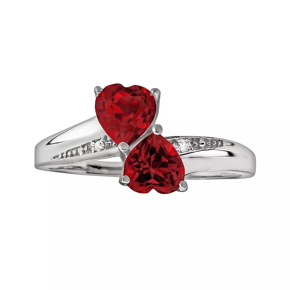 Gemminded Sterling Silver Garnet and Diamond Accent Heart Bypass Ring, Women's, Size: 9, Red Product Image