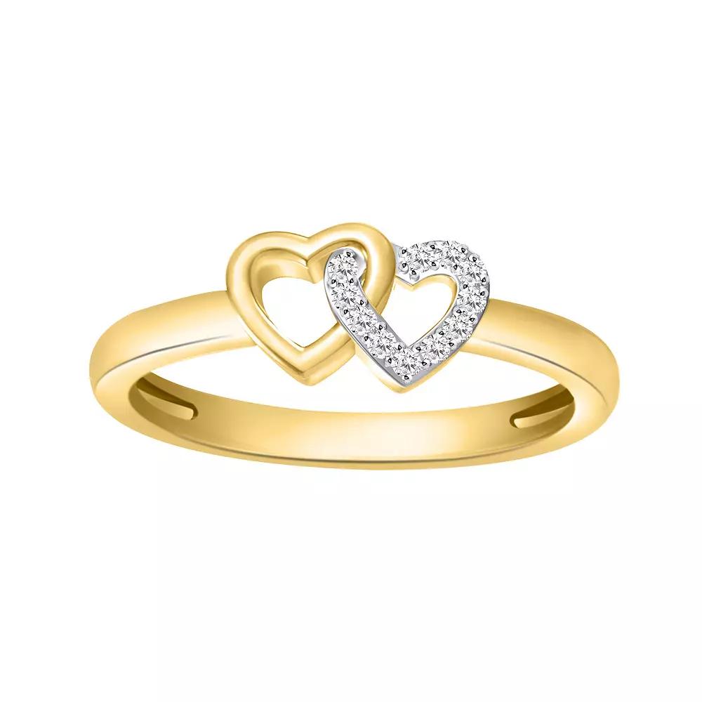 14k Gold Over Silver Diamond Accent Twin Heart Ring, Women's, Size: 6, Gold Tone Product Image