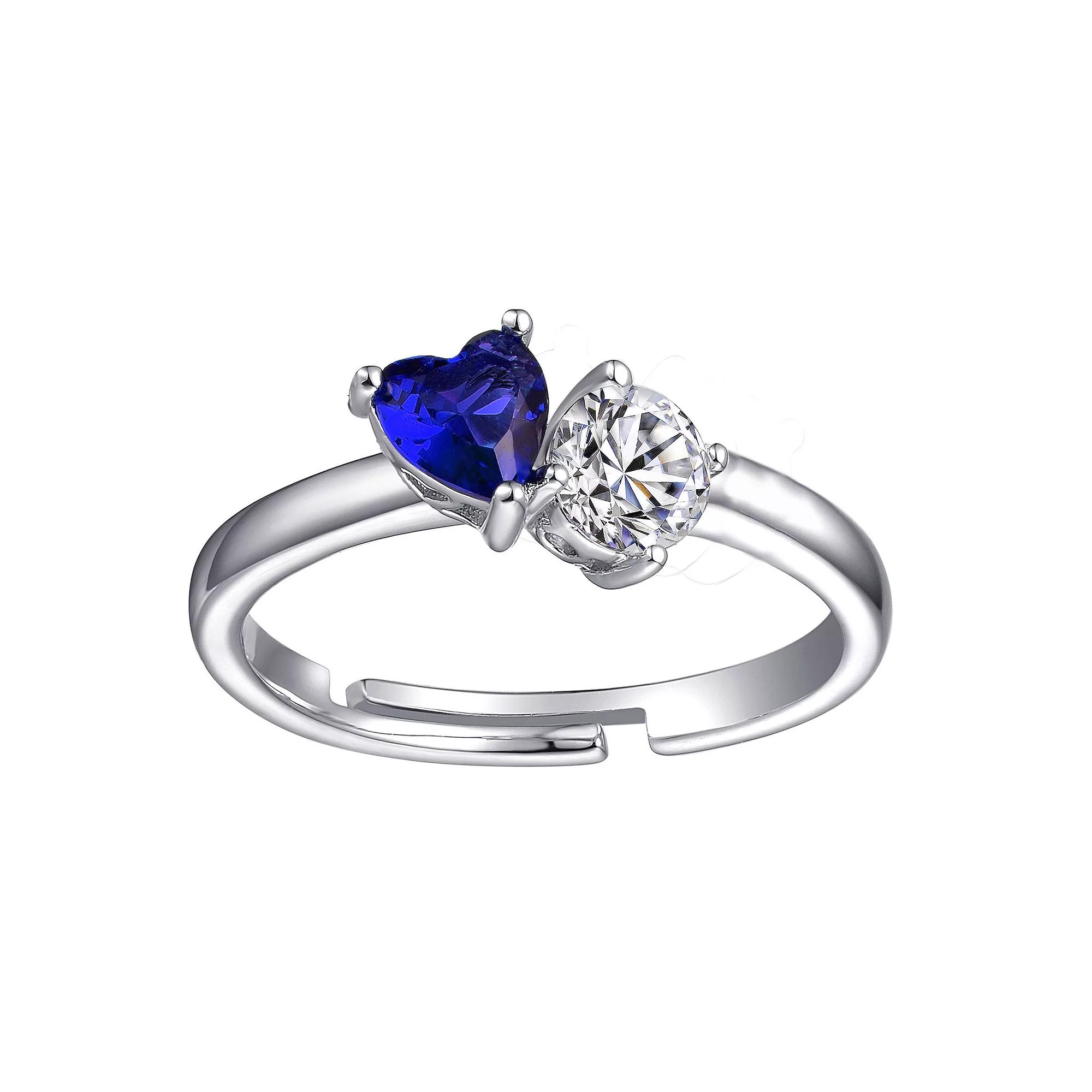 Sterling Silver Blue & White Cubic Zirconia Two-Stone Heart Promise Ring, Womens Sterling Blue Product Image