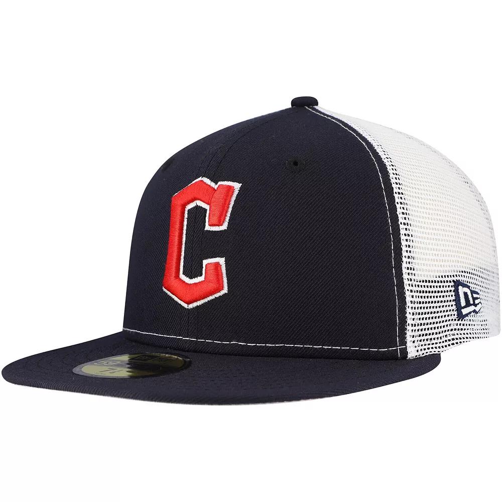 Men's New Era Navy Cleveland Guardians Team Color 59FIFTY Trucker Fitted Hat,  Product Image