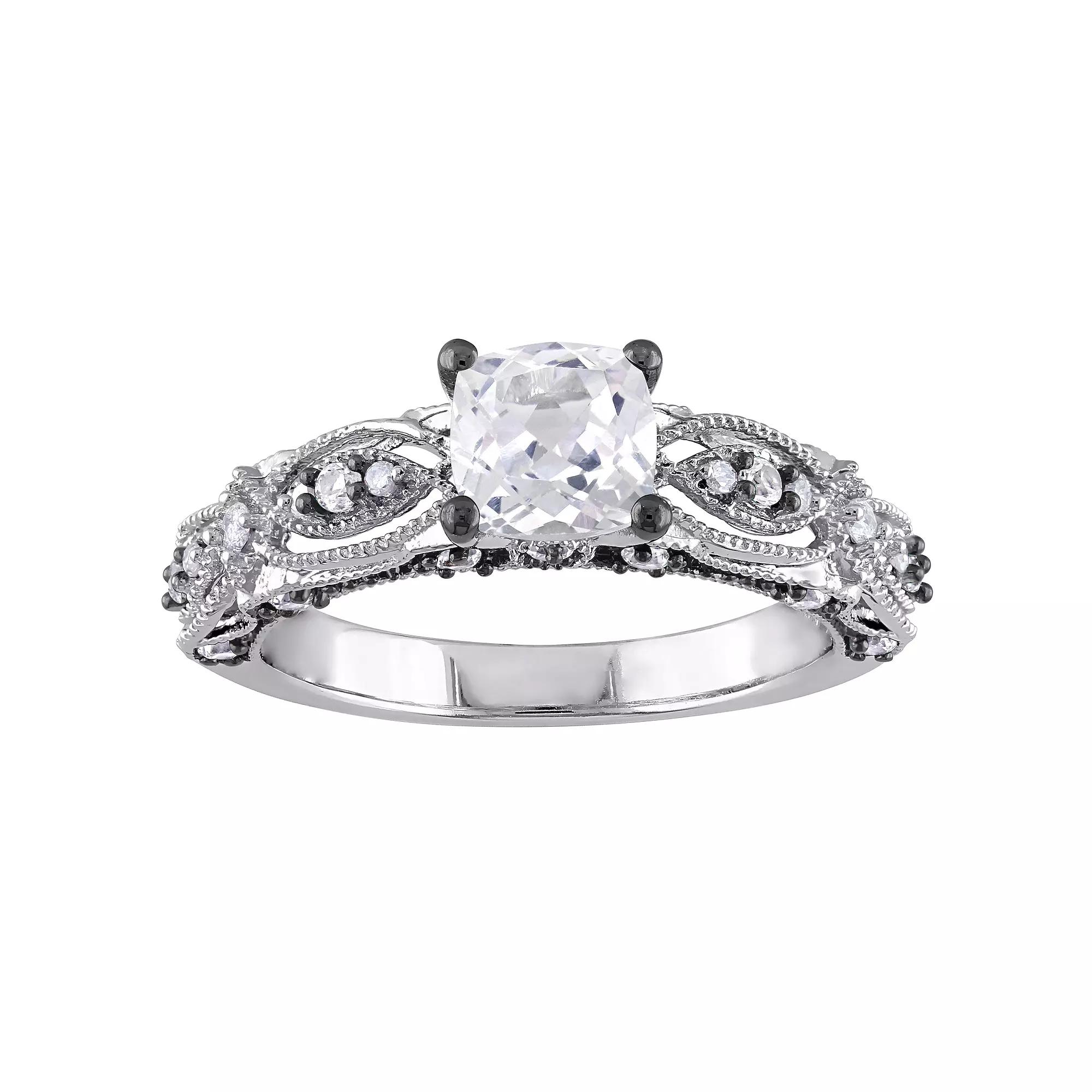 Stella Grace 10k White Gold Lab-Created White Sapphire & Diamond Accent Filigree Engagement Ring, Womens Product Image