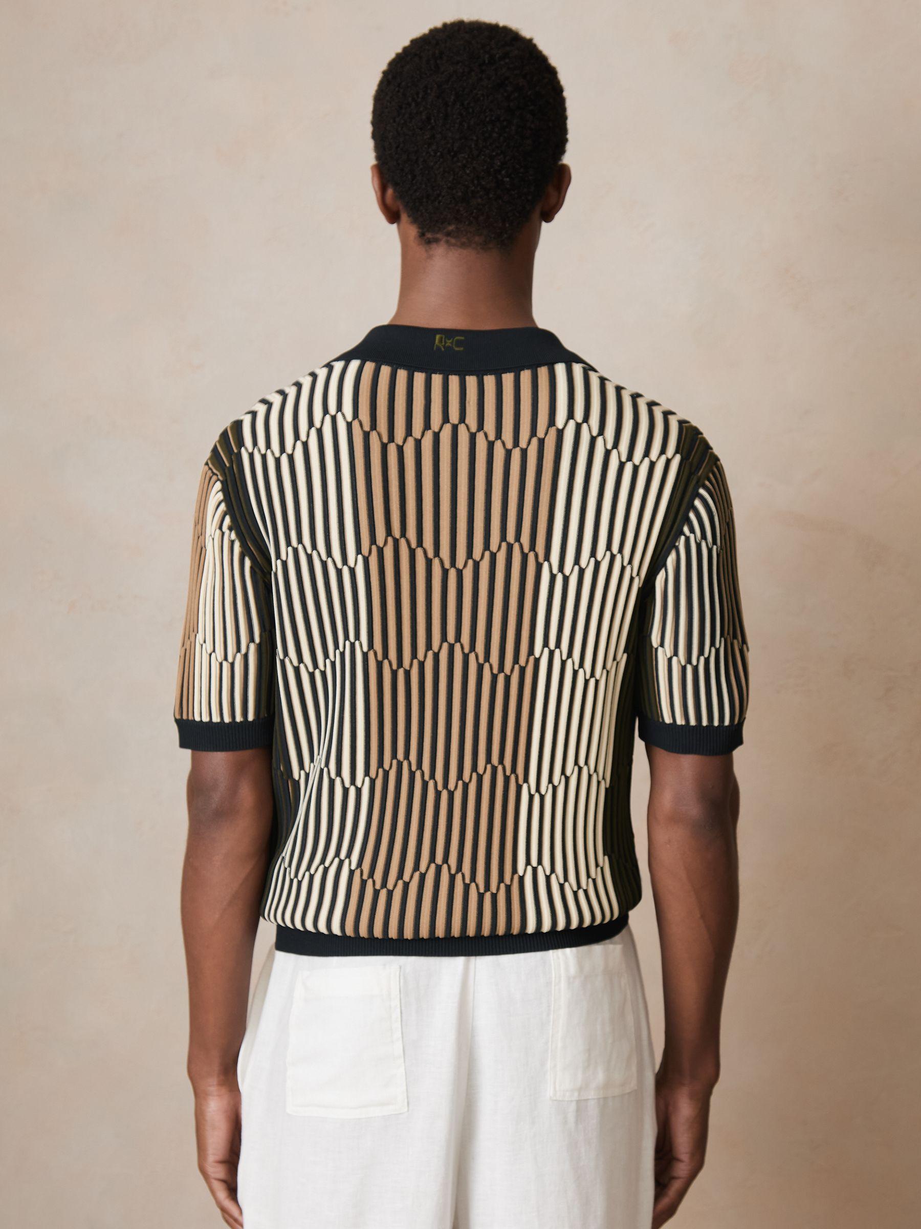 Reiss | Ché Stripe-Intarsia Shirt in Navy/Camel Product Image