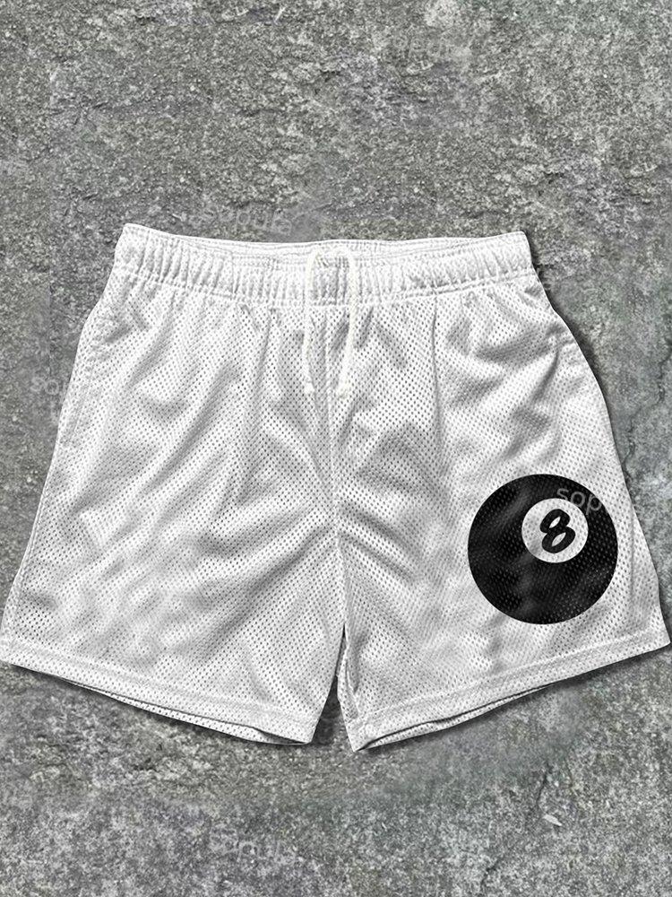 Street Vintage Black 8 Print Mesh Shorts Product Image