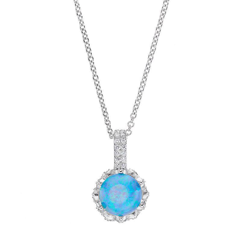 Sophie Miller Sterling Silver Lab-Created Opal & Cubic Zirconia Pendant, Women's, Size: 16", Blue Product Image