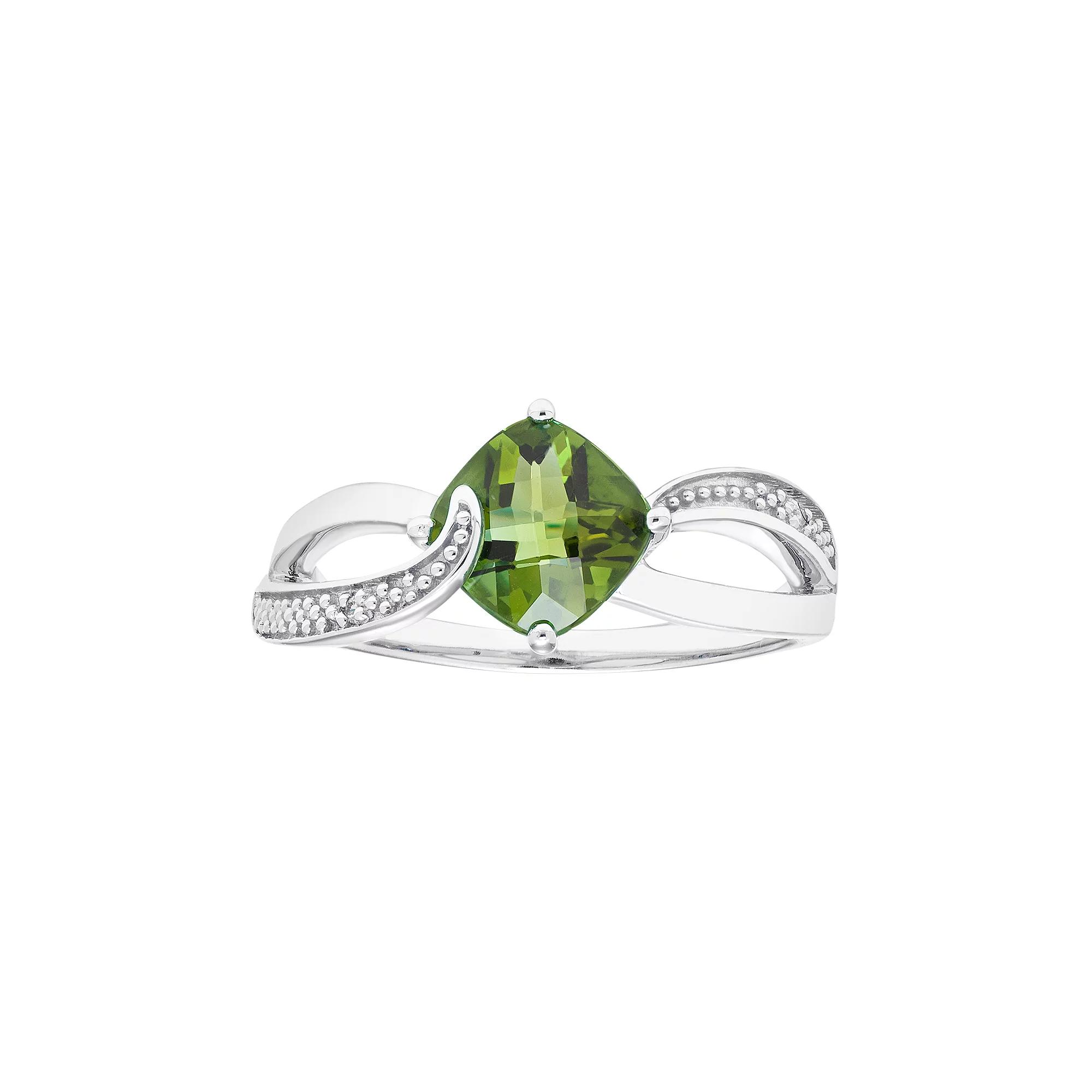Sterling Silver Peridot & Diamond Accent Cushion Bypass Ring, Women's,  Product Image