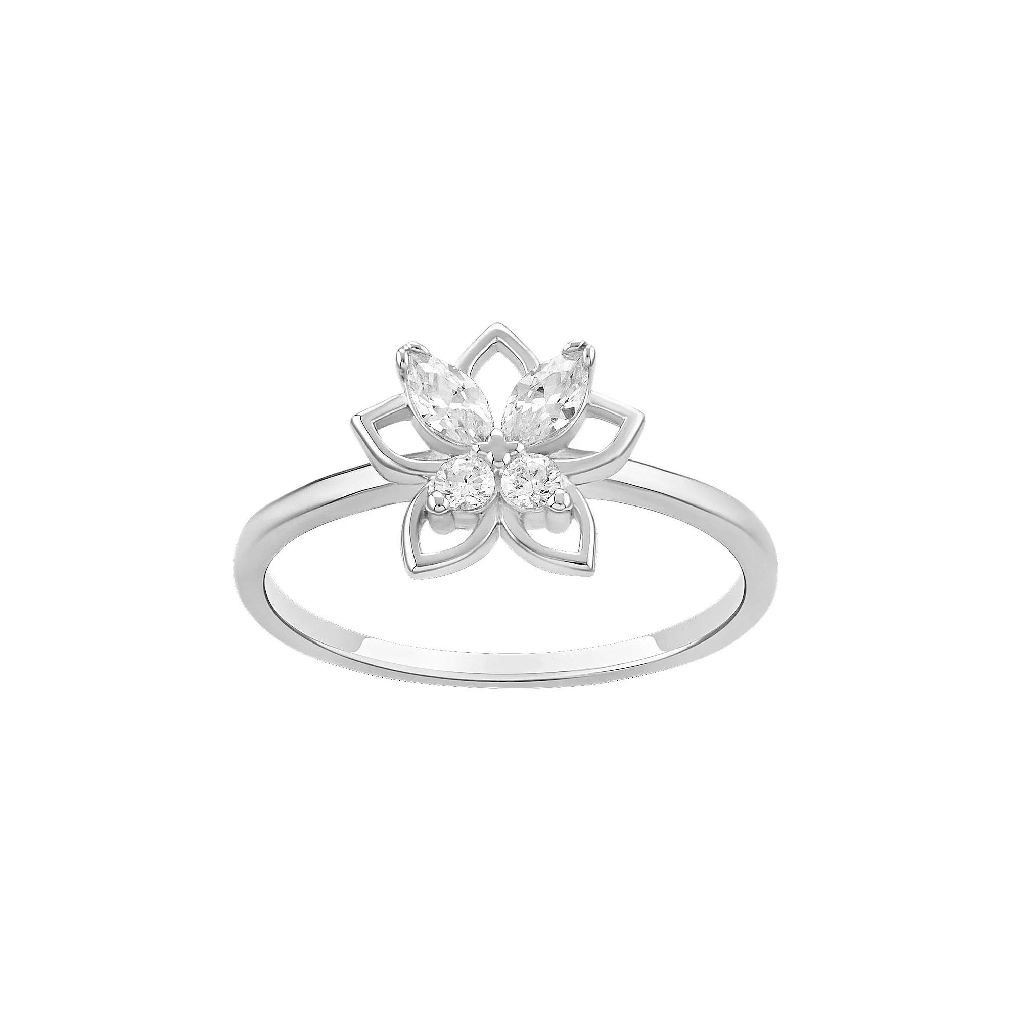 PRIMROSE Sterling Silver Polished Pave Cubic Zirconia Flower Band Ring, Women's, Size: 9, Silver Tone Product Image