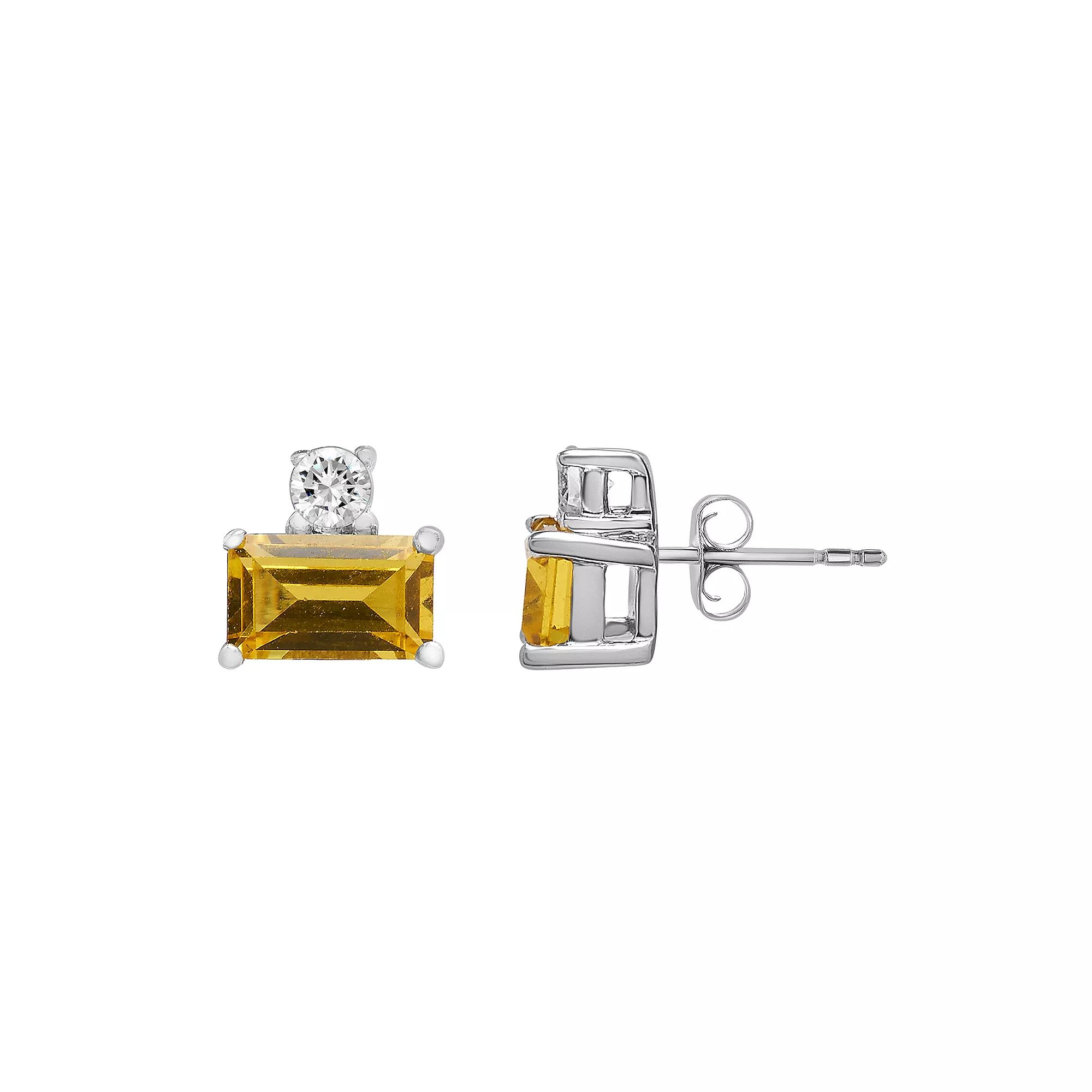 Sterling Silver Lab-Created White & Yellow Sapphire Stud Earrings, Women's, Yellow Blue Product Image