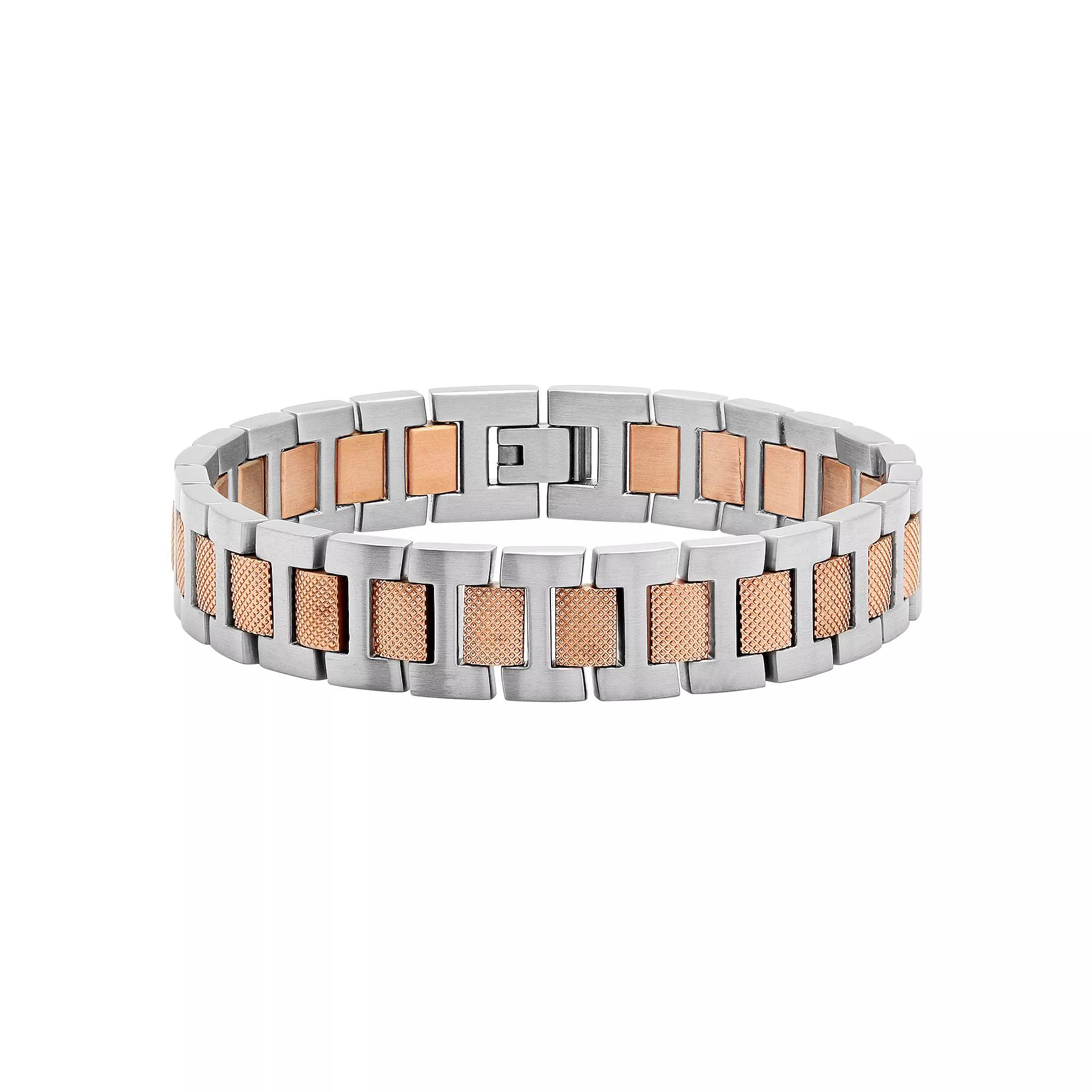 Men's Jewelry Nation Stainless Steel Textured Link Bracelet, Size: 8.5", Two Tone Pink Product Image