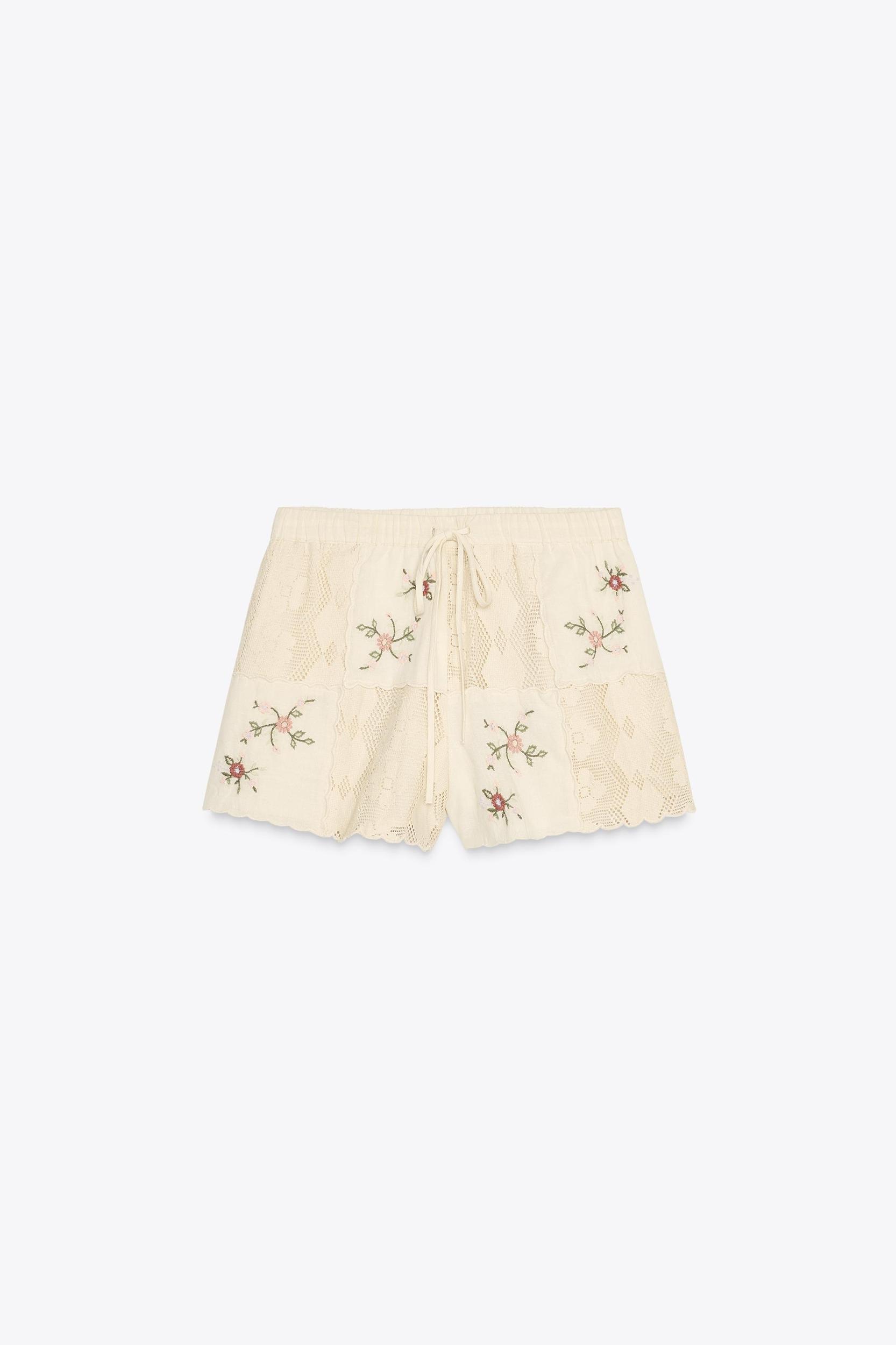 EMBROIDERED CROCHET FLOWER SHORTS Product Image